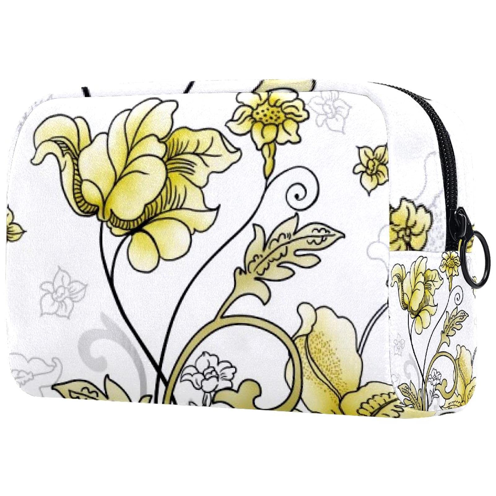 Large Yellow Cosmetic Bag for Women - Travel Makeup & Toiletry Organizer with Zipper - Perfect for Vacation & Daily Use