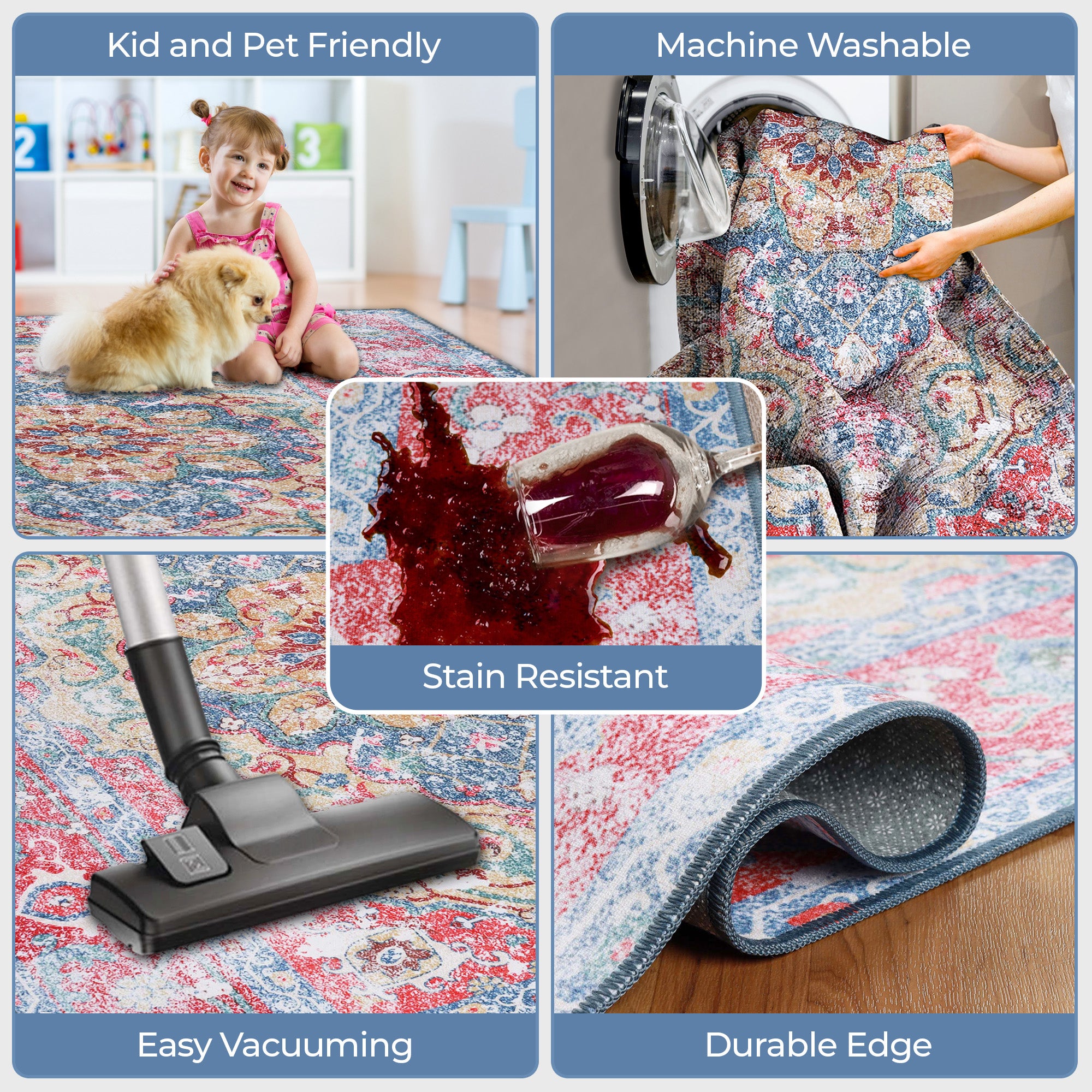Tanager Rustic Non-Slip Machine Washable Indoor Area Rug - Soft Anti-Skid Living Room Carpet, Bedroom Runner Rug for Home Decor, Perfect for High Traffic Areas & Pet-Friendly Spaces