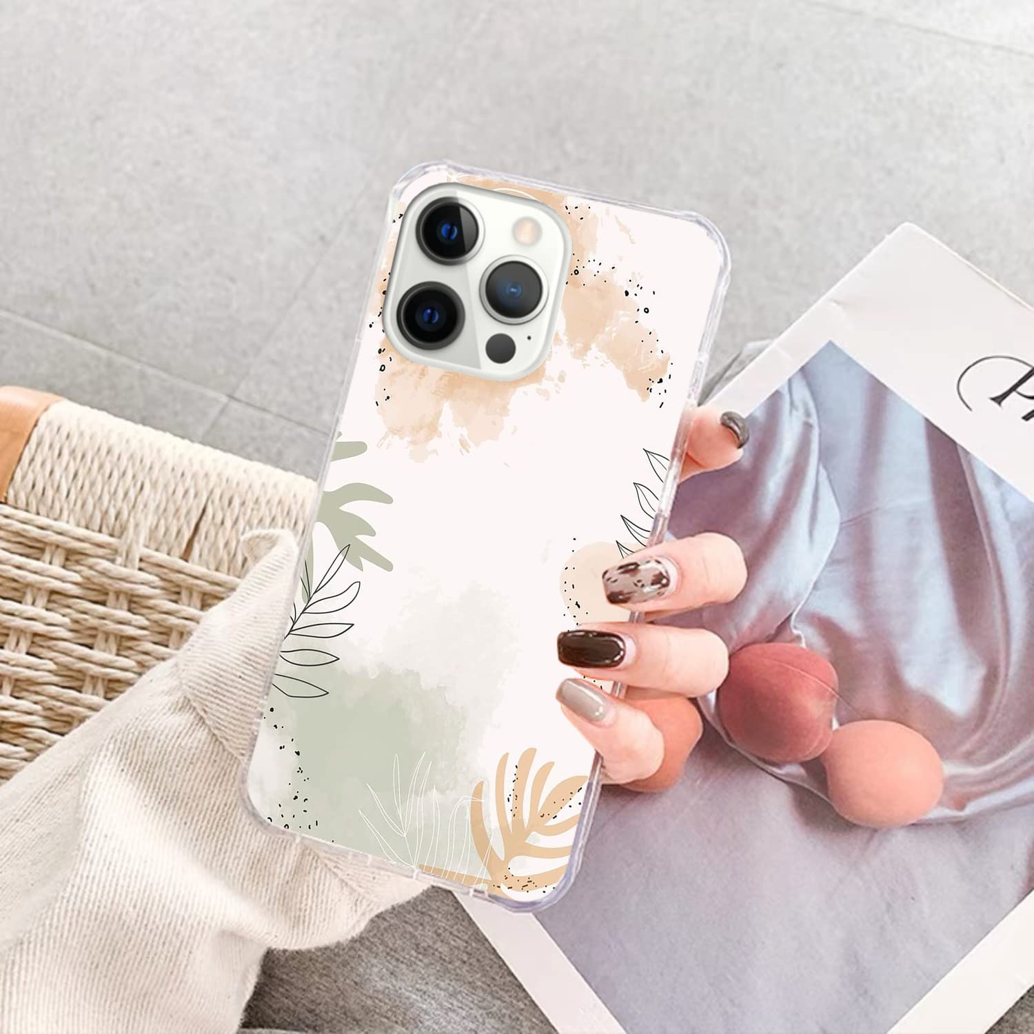Floral Watercolor Phone Case for iPhone 12/12 Pro - Boho Leaves Design, Trendy TPU Bumper Cover - Perfect for Everyday Use, Travel & Gift Giving