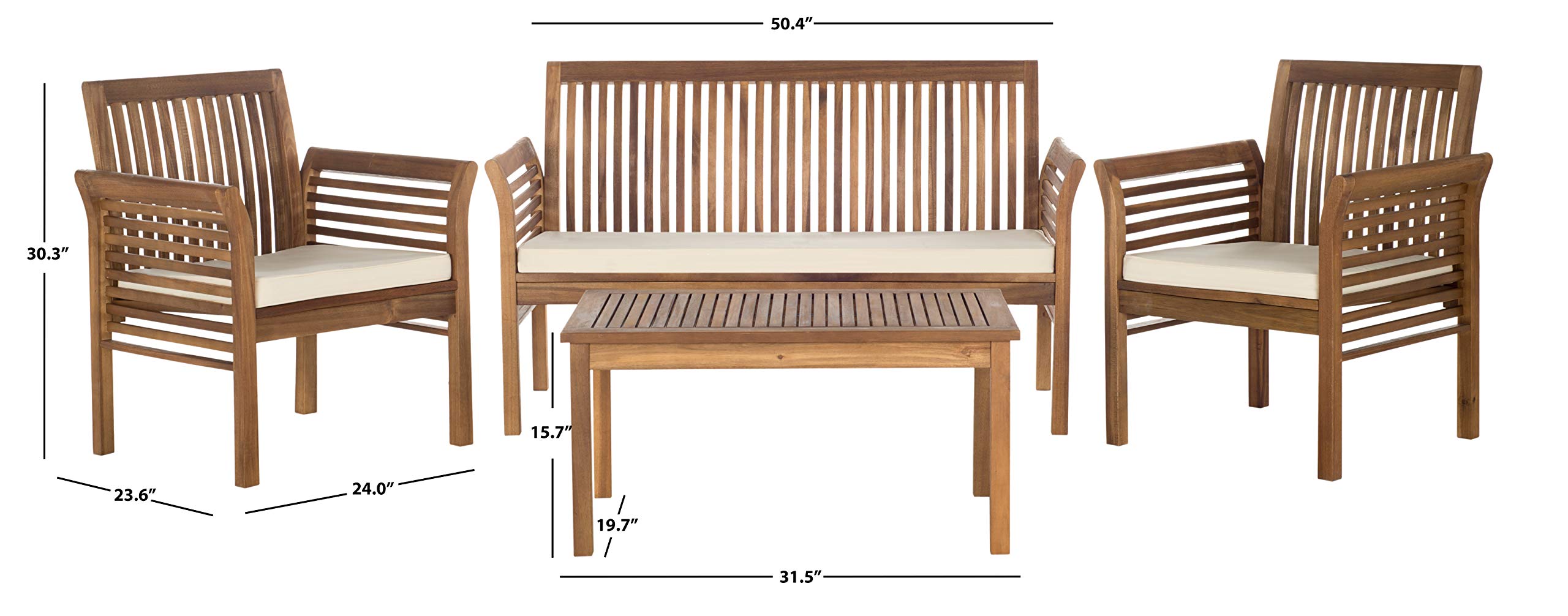 SAFAVIEH Outdoor Collection Carson Natural/Beige 4-Piece Patio Cushion Set for Conversation Area - Water-Resistant Outdoor Furniture Cushions for Garden, Poolside & Backyard Relaxation