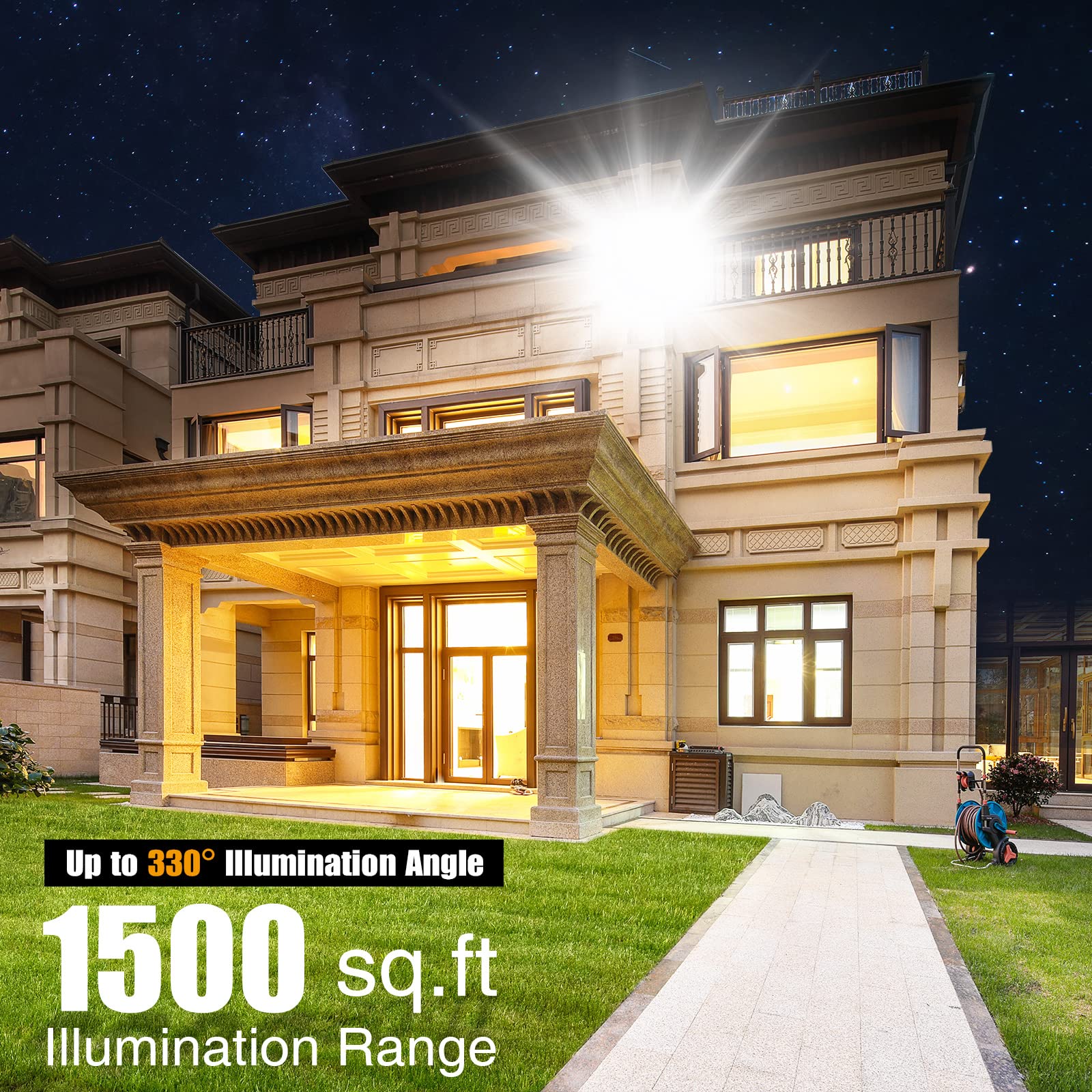 STASUN 2-Pack 150W 15000LM LED Flood Lights Outdoor, 5000K Daylight White, 3 Adjustable Heads, IP66 Waterproof, Bright Security Area Lighting for Yard, Parking Lot, Backyard, Garage & Driveway - Energy Efficient & Durable