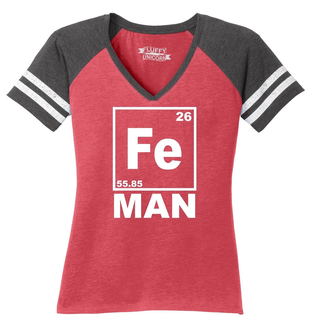 Funny Iron Man Chemistry Game V-Neck T-Shirt for Women | Comical Science Geek Tee | Perfect for Cosplay, Comic Con & Marvel Fans