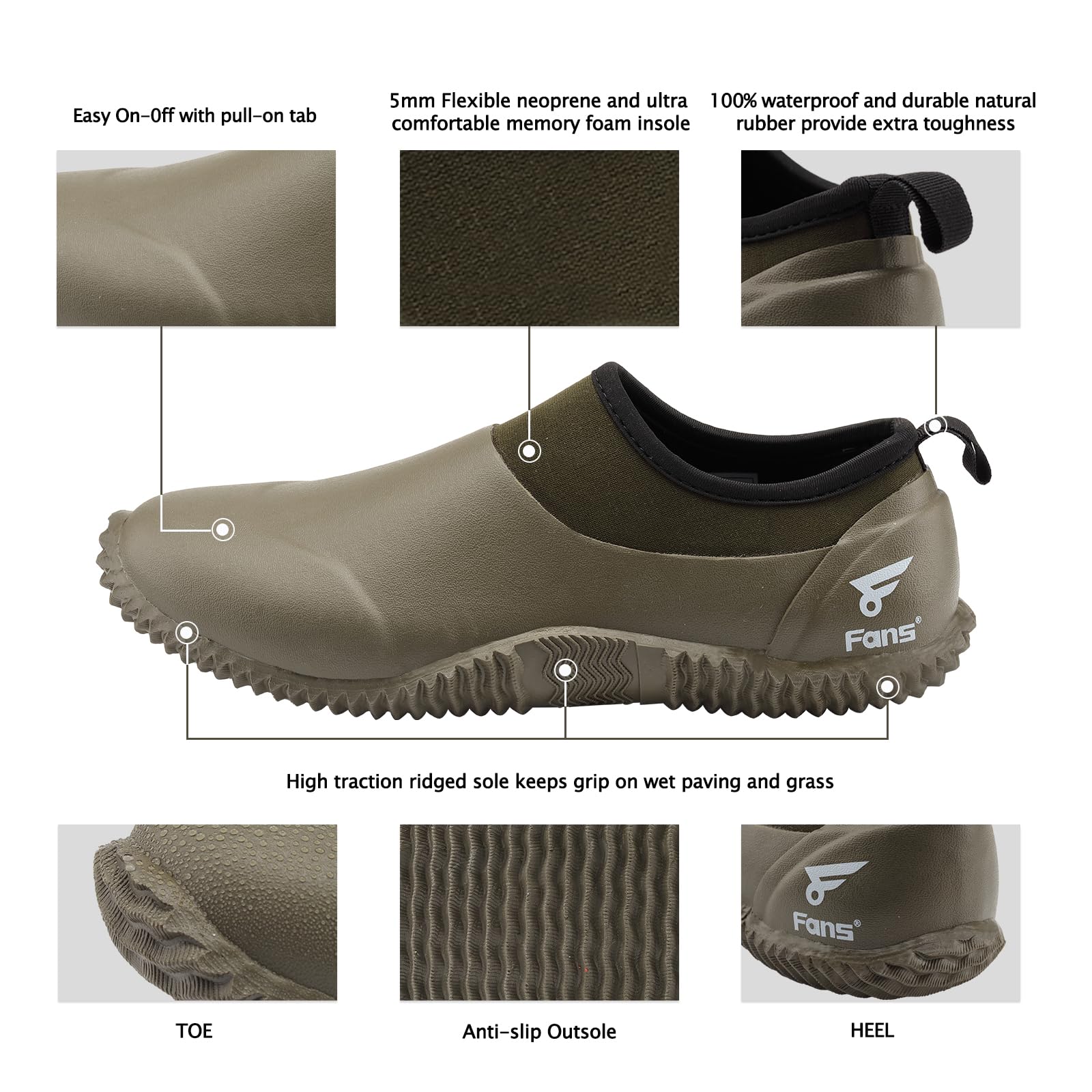 **Men's Waterproof Neoprene Rain Boots with Memory Foam Insoles - Non-Slip Garden Shoes for Farming, Hunting & Outdoor Work - Ideal for Mud, Wet Conditions & Heavy Duty Use**