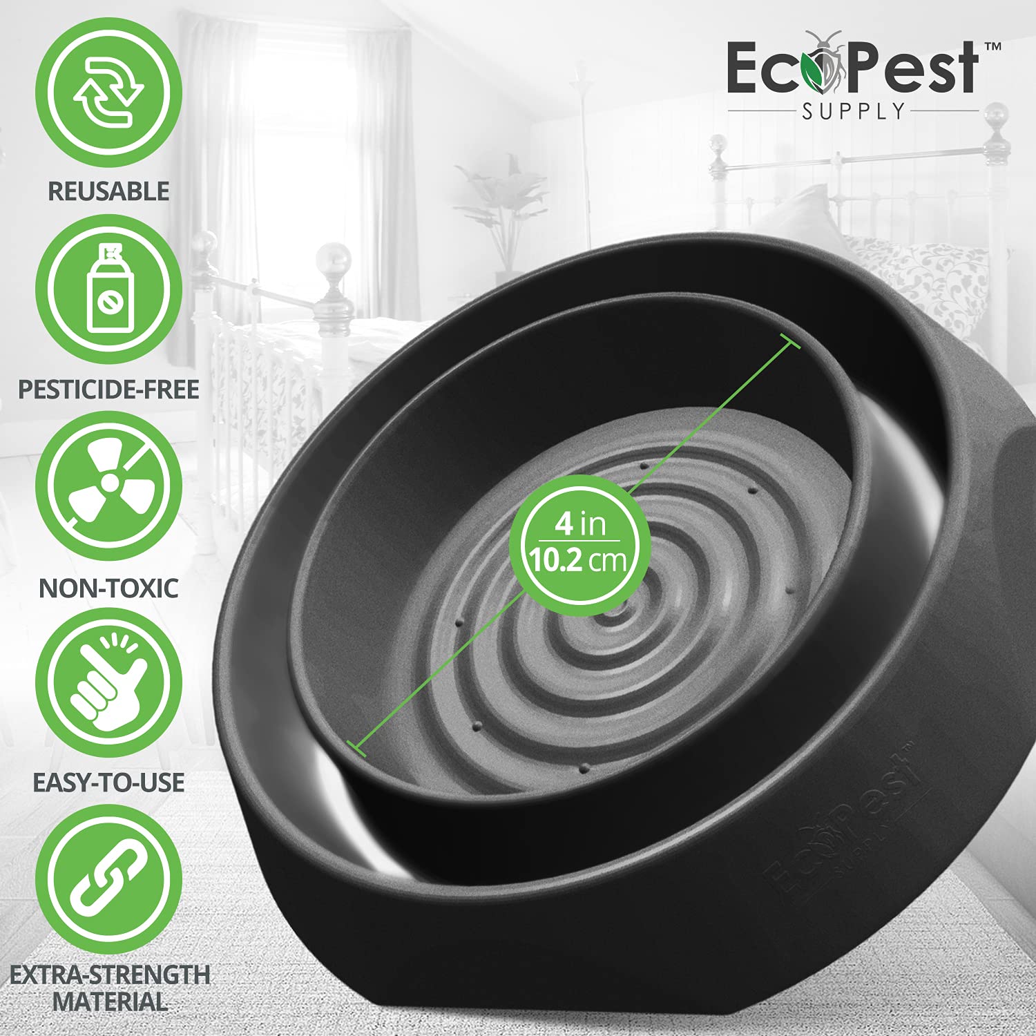 ECOPEST Bed Bug Interceptors 8 Pack - Professional Bed Bug Blocker Traps for Bed Legs | Black Insect Trap, Monitor & Detector | Prevent & Detect Bed Bugs in Homes, Hotels & Dorms