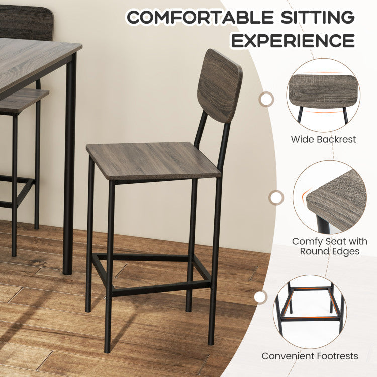 Costway 5-Piece Industrial Counter Height Dining Table Set with 4 Bar Stools - Modern Kitchen & Breakfast Nook Furniture for Small Spaces, Bars & Apartments