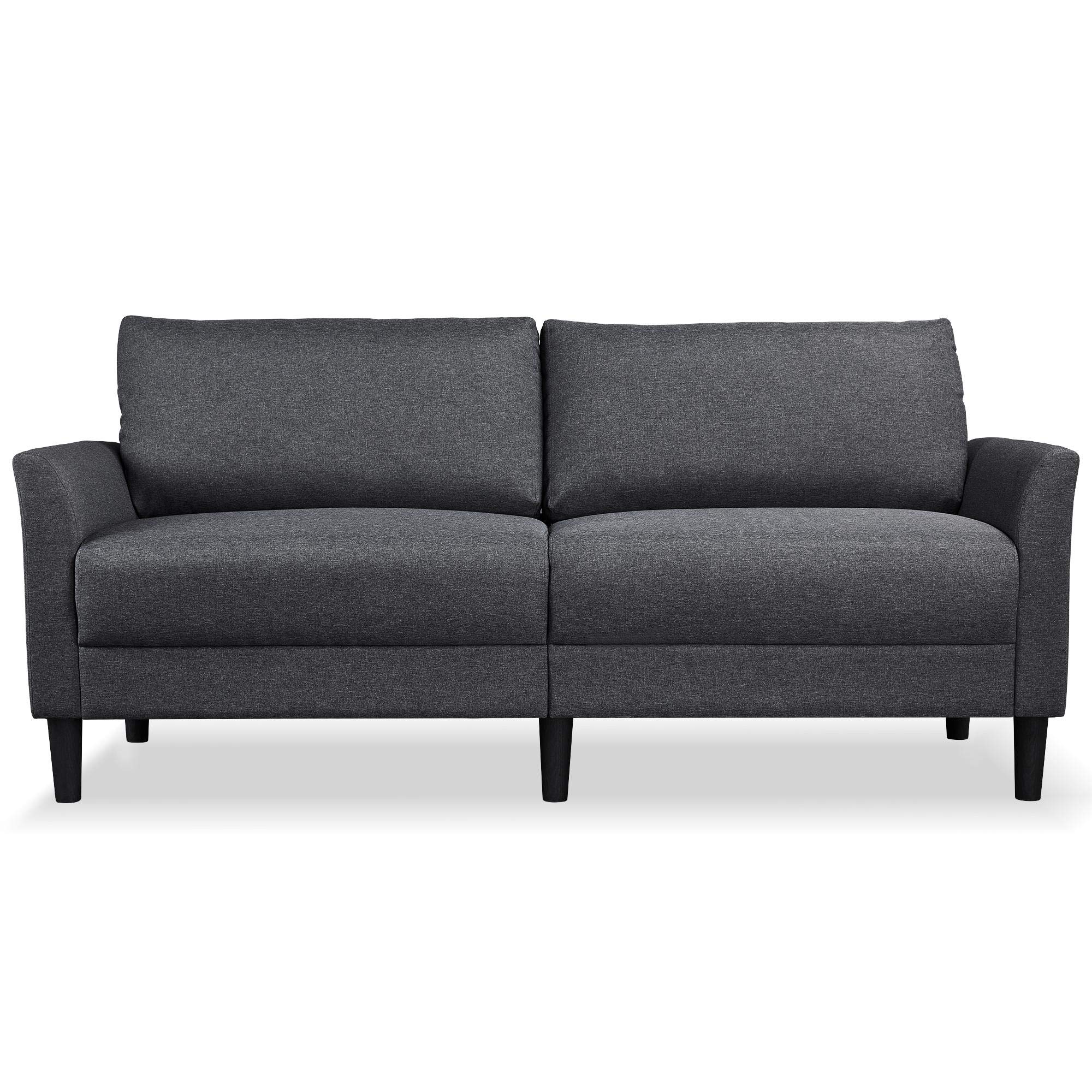 Mid-Century Modern Sofa Loveseat with 2 Pillowed Back Cushions & Flared Arms - Upholstered in Premium Linen Fabric - Gray - Perfect for Living Room, Lounge & Small Space Decor
