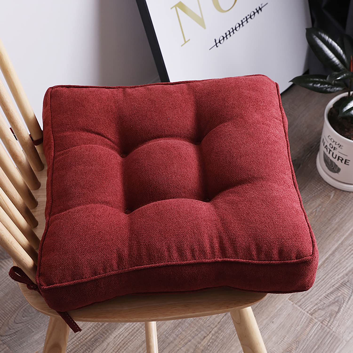 Premium 4-Piece Dining Chair Cushion Set - Comfortable Seat Pads for Kitchen, Office & Dining Room Chairs - Wine Red Color - Perfect for Home, Restaurant & Office Use