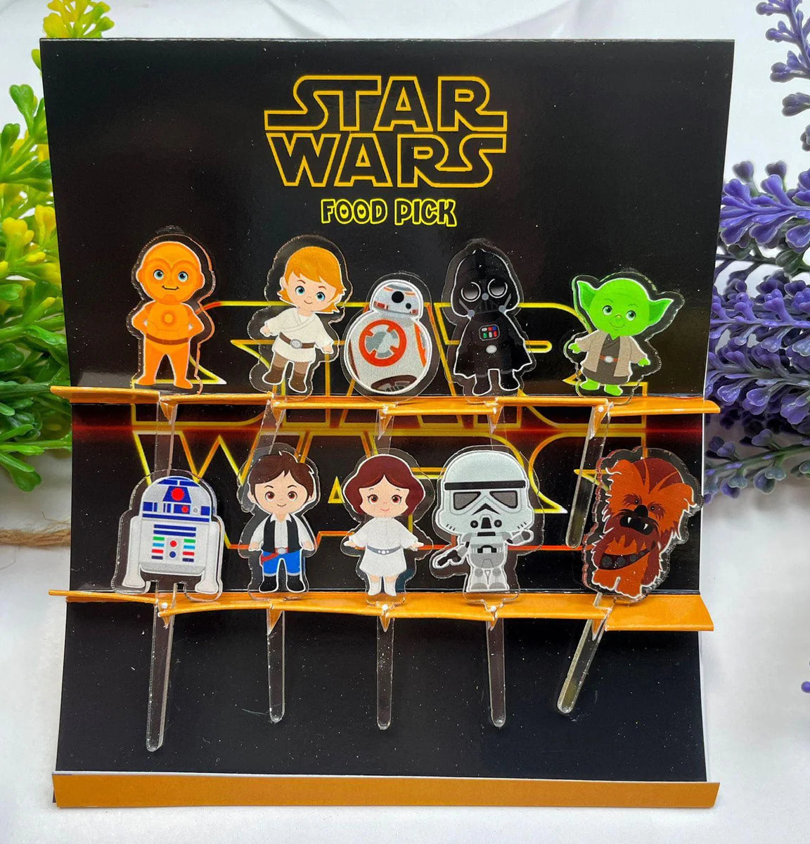 Star Wars Themed Acrylic Food Picks for Party Decorations, Cupcake Toppers, and Appetizer Skewers - 50pcs Set
