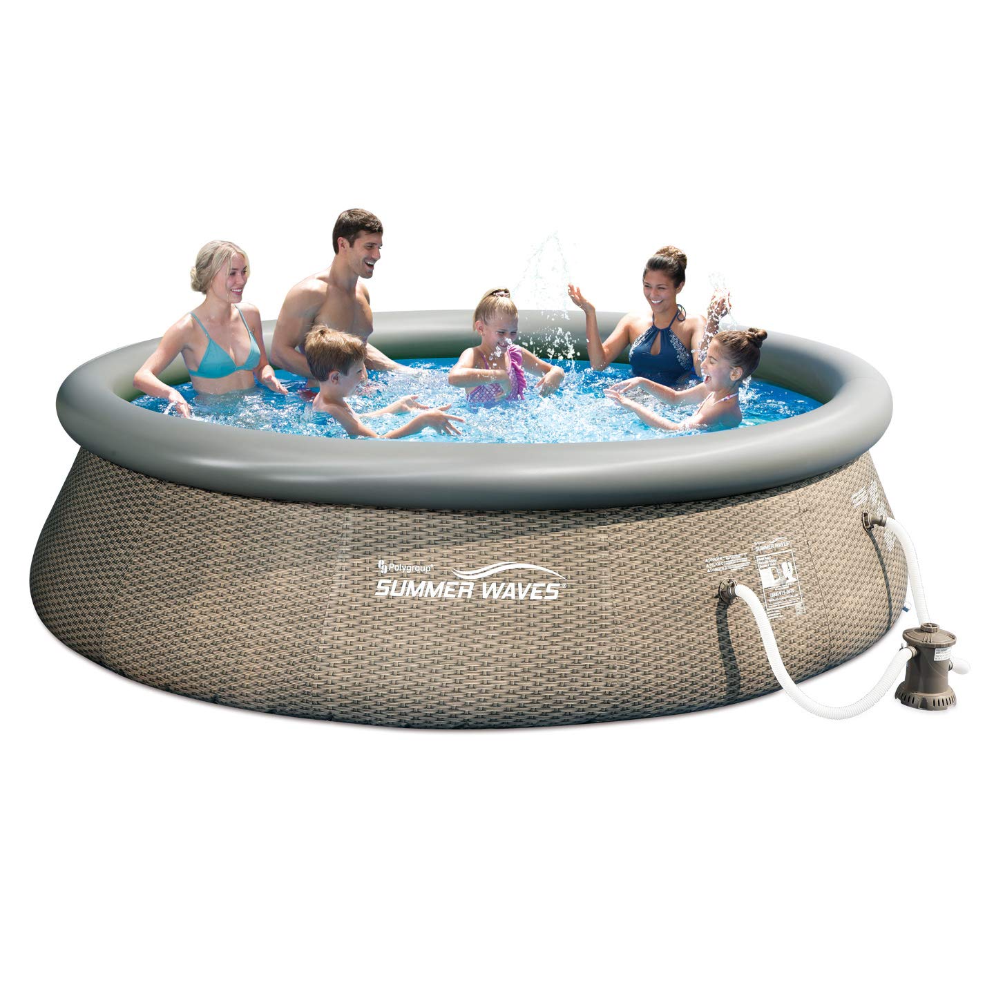 Summer Waves 14 Ft x 36 in Quick Set Above Ground Inflatable Outdoor Swimming Pool with Filter Pump, Ladder & Filter Cartridge - Perfect for Backyard Fun, Family Gatherings & Summer Cooling