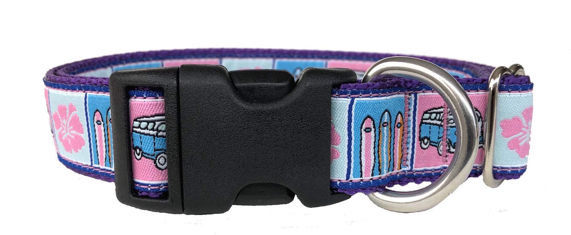 Pink Surfboards Dog Collar for Medium to Large Dogs - Handmade in USA - Durable & Stylish Pet Accessory for Beach, Pool & Outdoor Adventures