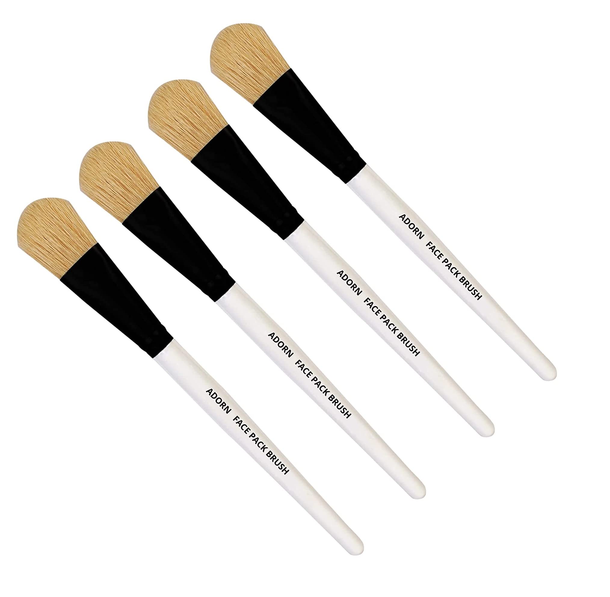 ADORN Face Pack Brush Set of 4 - Natural Bristle Makeup Brush for Smooth Foundation & Powder Application - Perfect for Daily Makeup, Salon & Travel Use