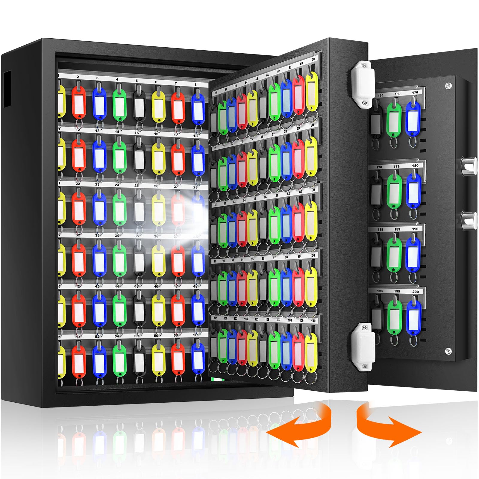 200 Keys Fireproof Key Safe with Hook Plates & Key Tags - Wall Mount Combination Lock Key Box - Heavy Duty Anti-Theft Key Cabinet for Home, Office, Garage - Perfect for Property Managers, Airbnb Hosts & Real Estate Agents