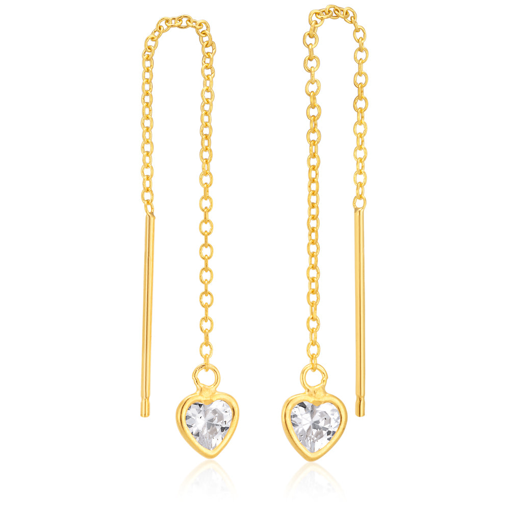 9ct Gold Silver Filled CZ Heart Thread Earrings for Women - Dainty & Elegant Jewelry Gift for Valentine's Day, Anniversary or Special Occasions