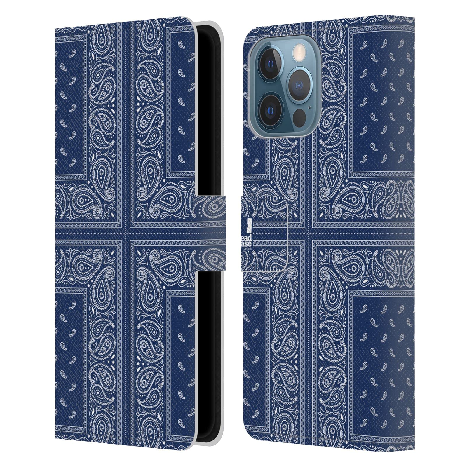 Head Case Designs Cross Blue Classic Paisley Bandana Leather Book Wallet Case for Apple iPhone 13 Pro Max - Stylish Protection for Everyday Use, Travel & Business