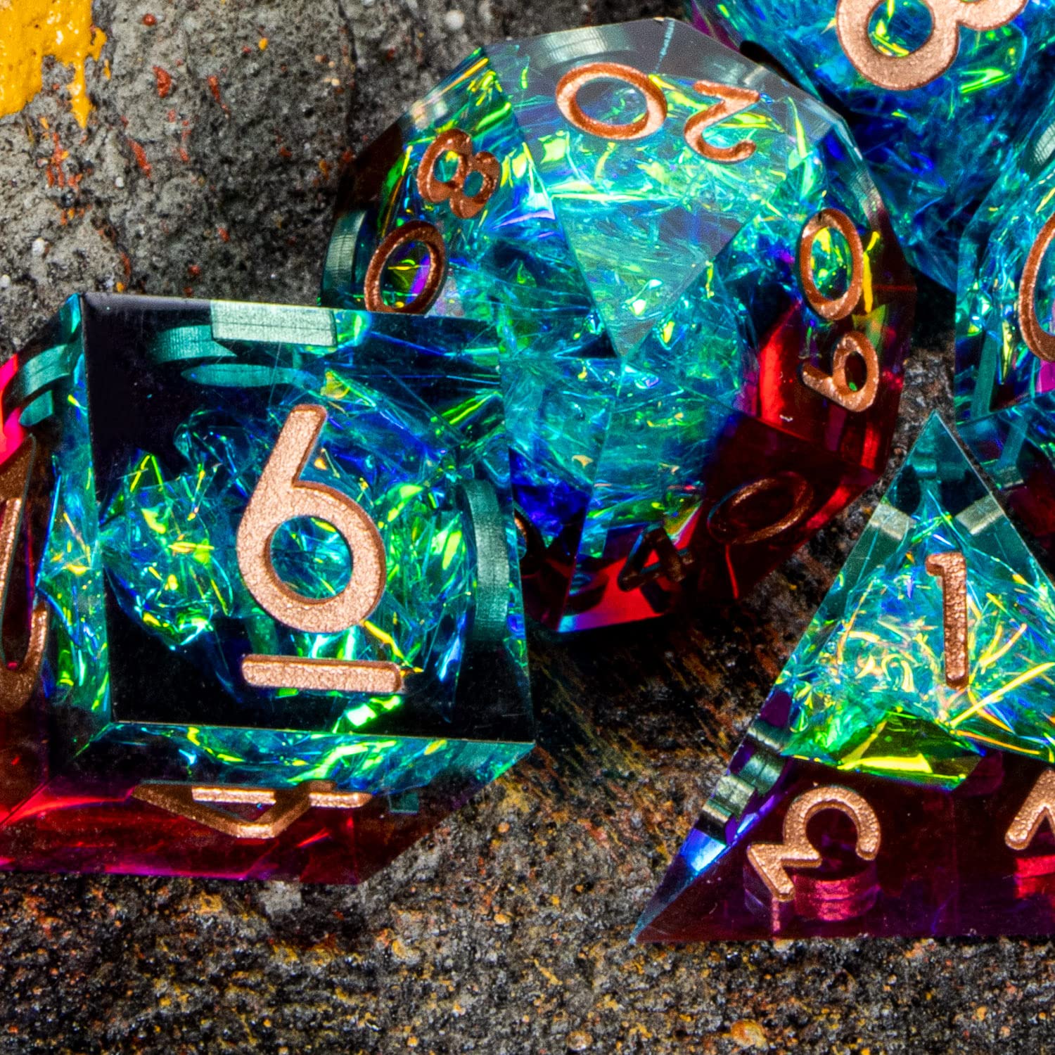 ARUOHHA Sharp Edges DND Dice Set - Translucent Polyhedral Resin D&D Dice with Lightning Effects (D20, D12, D10, D8, D6, D4) - Handmade Dungeons & Dragons RPG Accessories for Tabletop Gaming, Role Playing Games & Collectors
