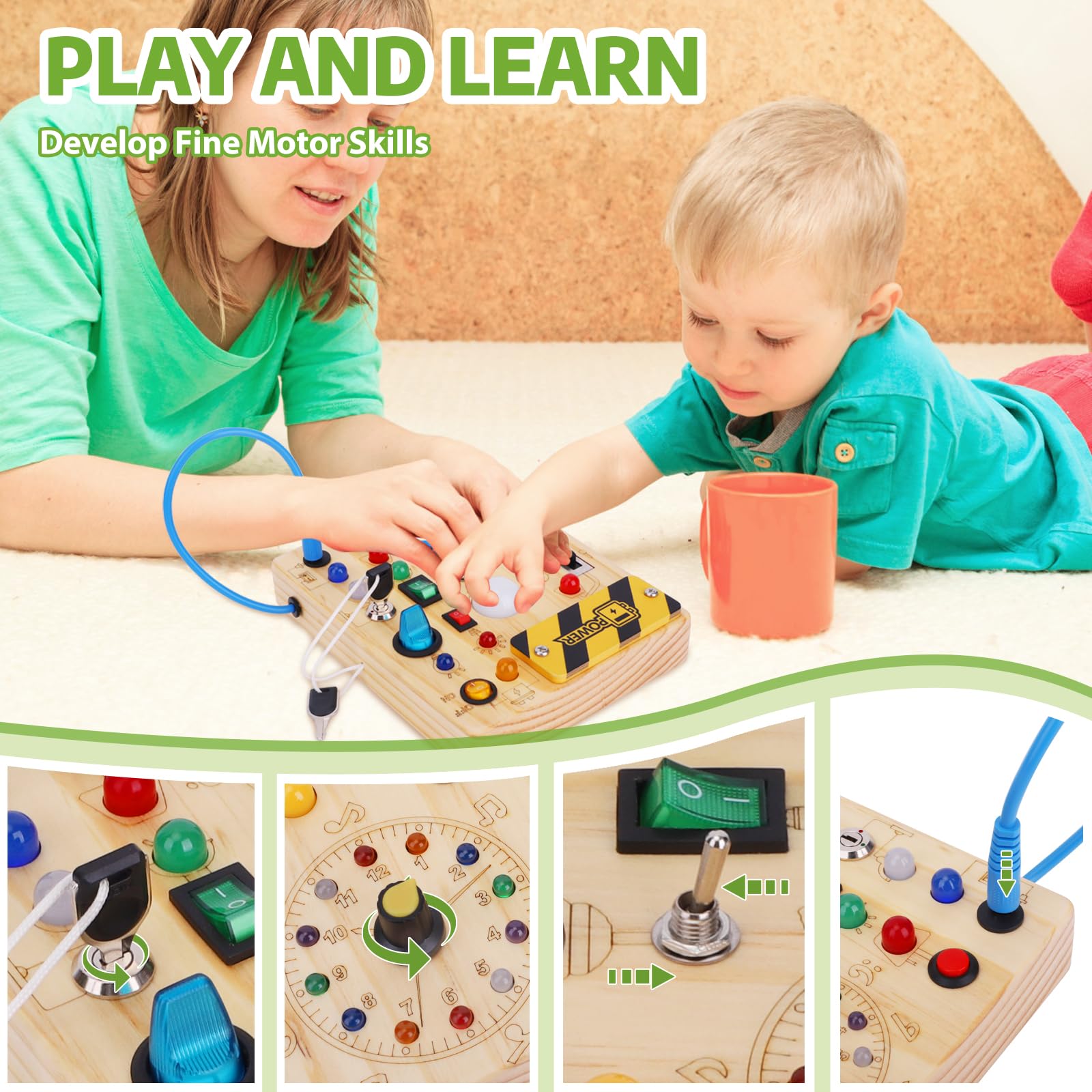 Montessori Busy Board for Toddlers 1-3 Years - Wooden Sensory Learning Toy with Preschool Activities - Perfect Christmas & Birthday Gift for Boys & Girls - Ideal for Home, Classroom & Travel Playtime