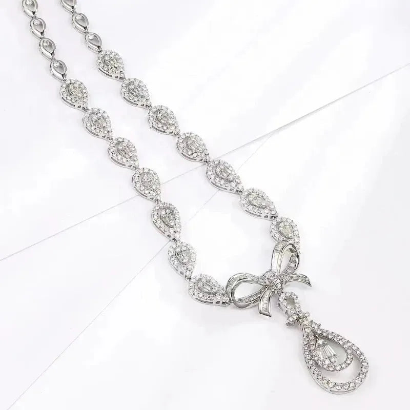 18K White Gold 3.4 Carats Natural Diamond Pendant Necklace for Women - Luxury Engagement & Party Jewelry Gift - Perfect for Weddings, Anniversaries and Special Occasions