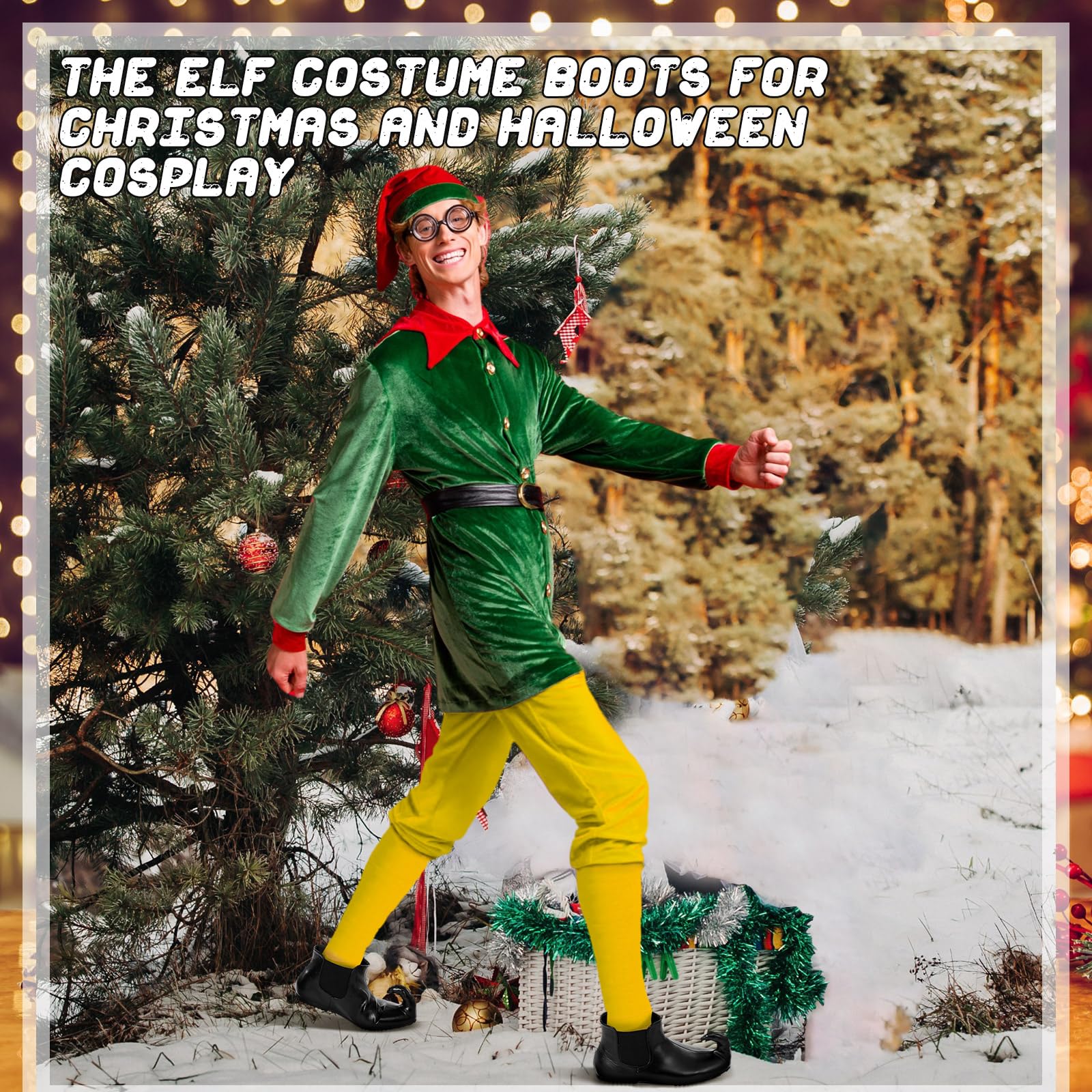 Elf Shoes for Men - Black Leather Christmas Costume Shoes for Adults | Holiday Party, Movie Elf Cosplay & Festive Celebrations