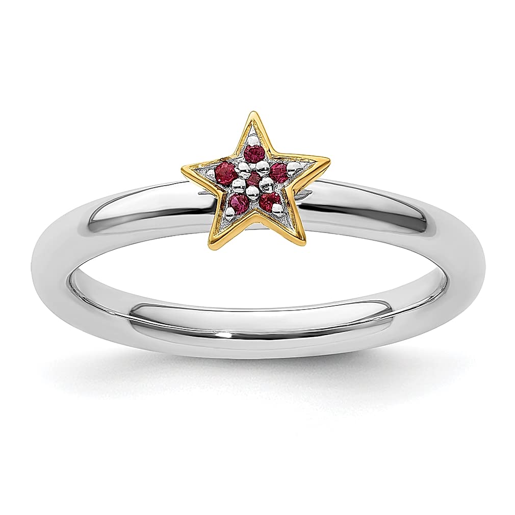 925 Sterling Silver Stackable Gold Plated Red Ruby Star Ring - July Birthstone Jewelry for Women, Perfect Gift for Her | Elegant Everyday Wear, Special Occasions & Birthday Gifts