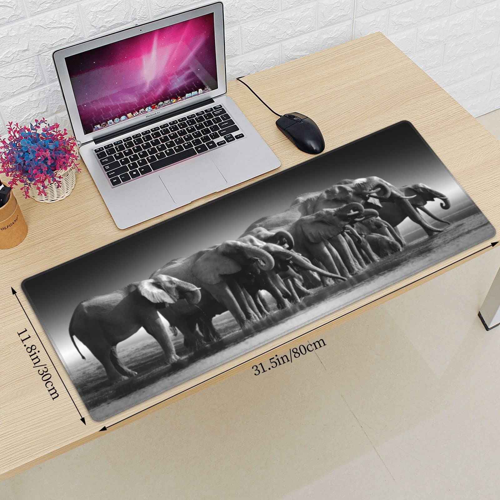 Elephants Family Gaming Mouse Pad - Non-Slip XL Large Mousepad with Stitched Edge & Rubber Base - Perfect for PC, Laptop, Computer Gaming & Office Work