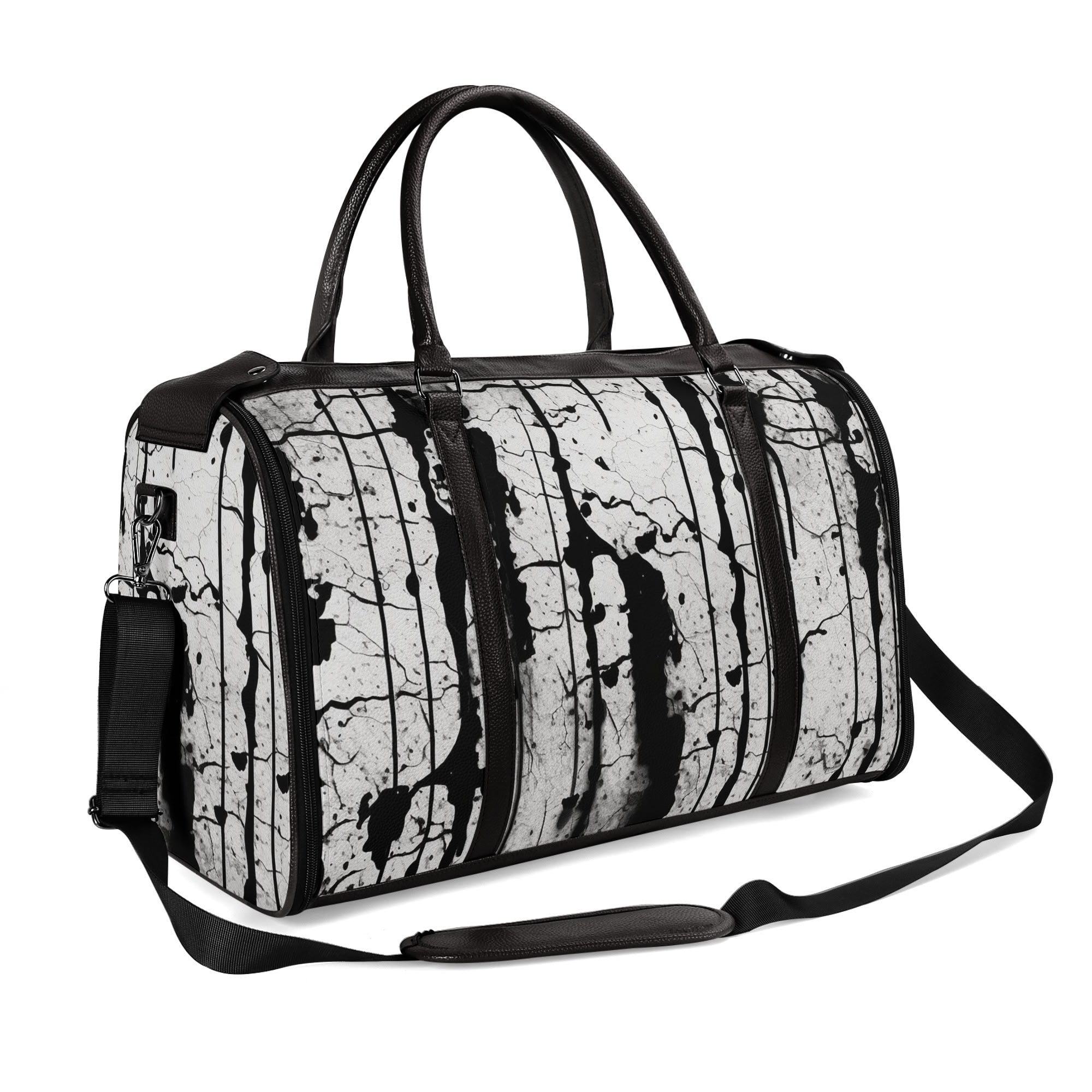 Gothic Style Foldable Leather Duffle Bag for Travel, Gym & Weekend Getaways - Vintage Distressed Design Carry On Luggage