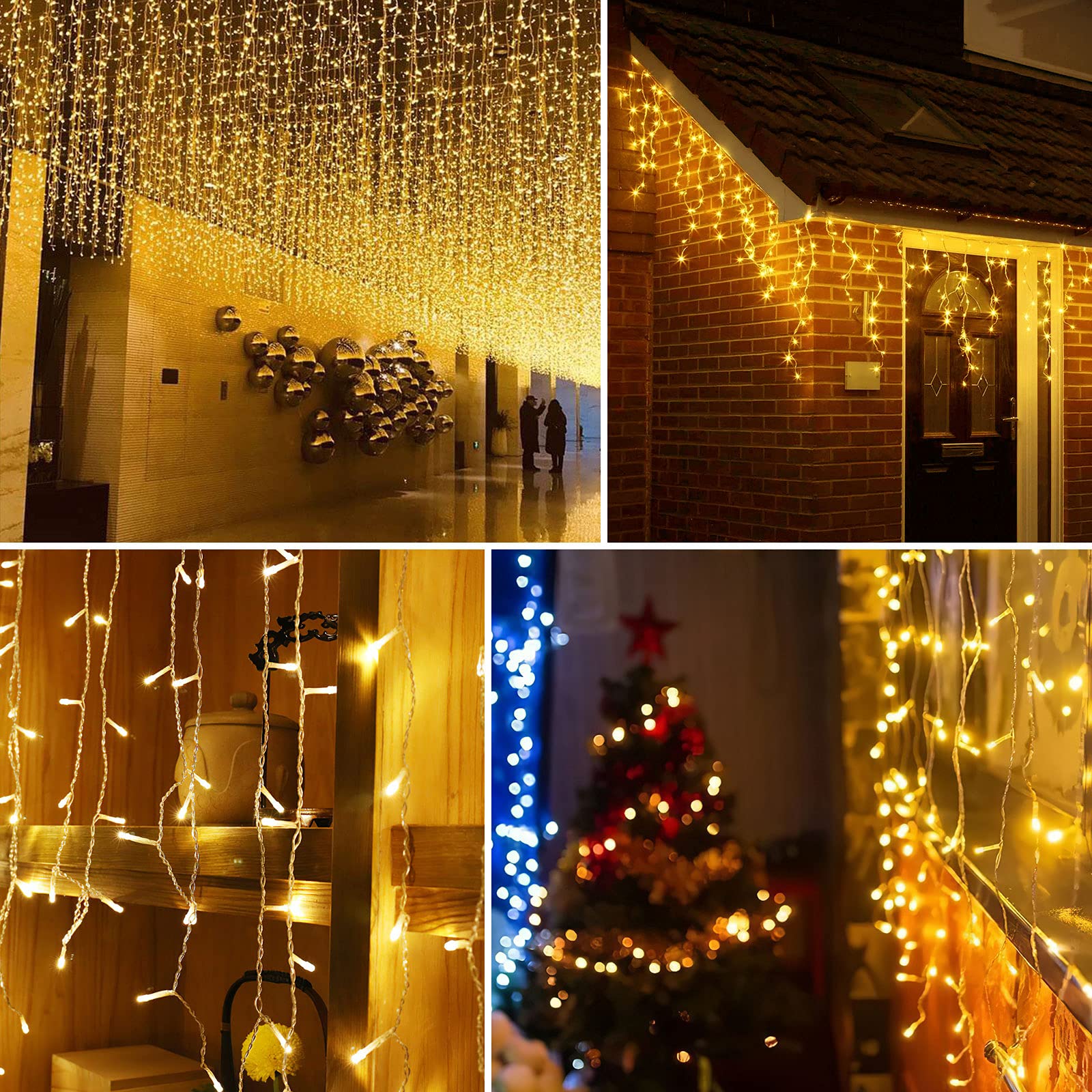 400 LED Icicle Christmas Lights Outdoor - 32.8ft Waterproof String Lights with 8 Modes & Memory Function, Warm White Fairy Lights for Home Decor, Party, Wedding, Christmas Tree, Garden, and Porch Lighting