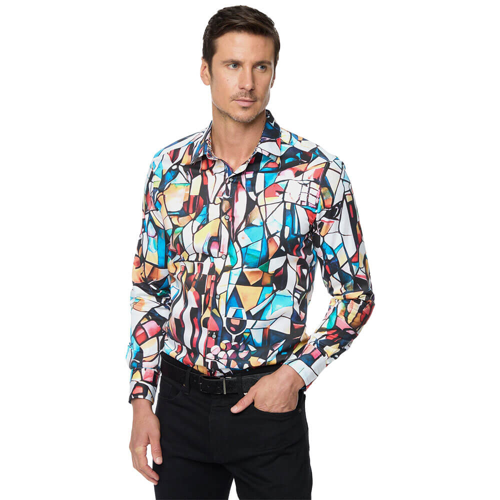 Robert Graham Men's Mosaic Mixer Classic Fit Sport Shirt - Multi-Color Casual Button Down Shirt for Golf, Business Casual & Weekend Wear
