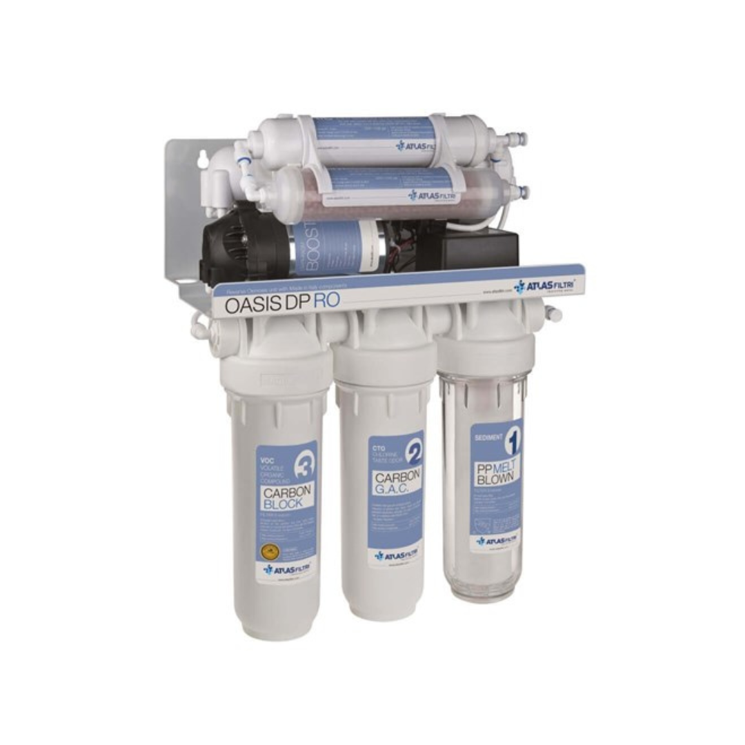 Atlas Filtri 6-Stage Reverse Osmosis Under Sink Water Filtration System with Pump, Drinking Faucet & 16L Storage Tank - Pure Drinking Water for Home & Office Use