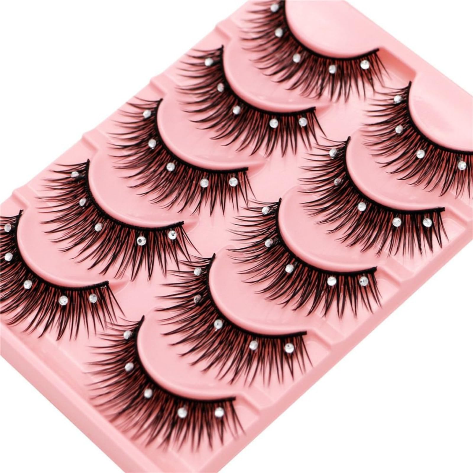 5 Pairs Glitter Lashes 3D Fluffy Natural Anime Eyelashes with Rhinestones - 13mm Dramatic Manga Lashes for Cosplay, Halloween, New Year Party & Stage Makeup (Black Stems) | Perfect for Costume Events, Photo Shoots & Special Occasions