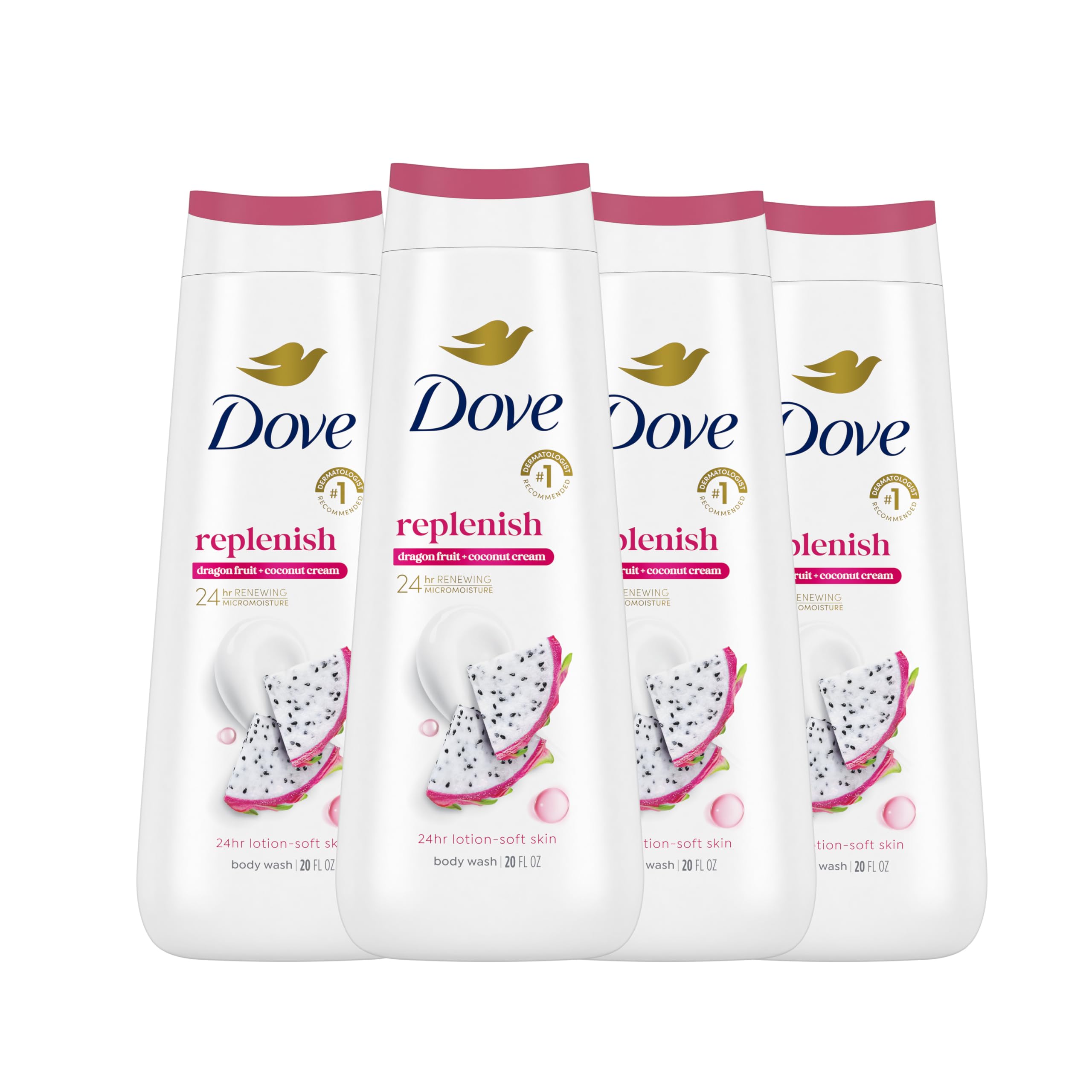 Dove Body Wash 4-Pack for 24-Hour Moisturization | Sulfate-Free & Paraben-Free Skin Cleanser with Dragon Fruit & Coconut Cream | Hydrating Shower Gel for Dry, Sensitive Skin | Perfect for Daily Use & Spa Days