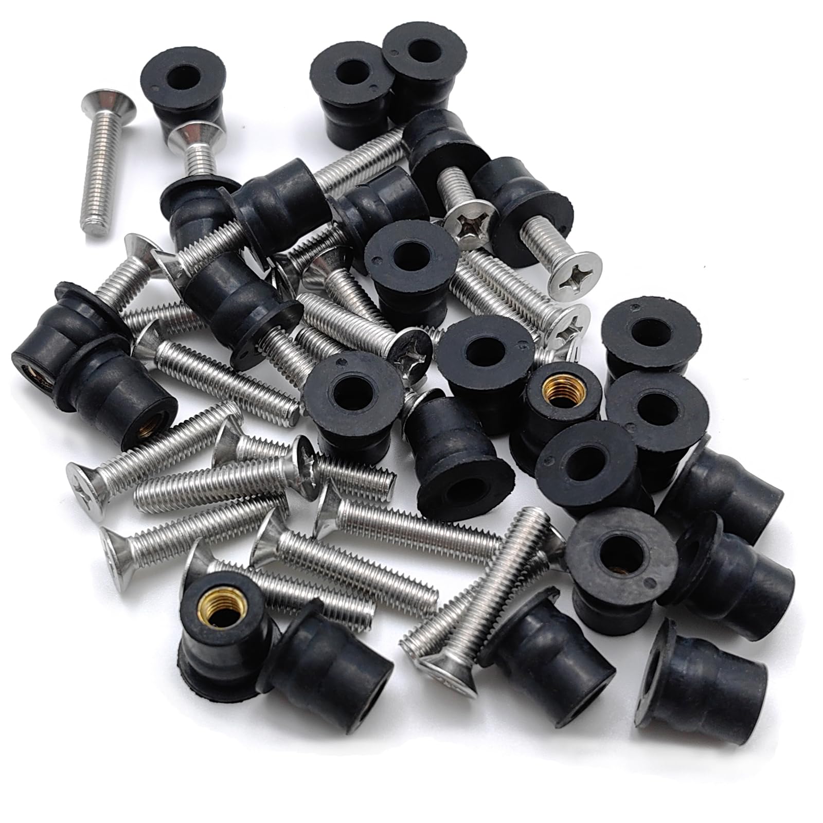 26 Pairs M6 Neoprene Well Nuts with Stainless Steel Bolts for Kayak & Motorcycle Windscreen