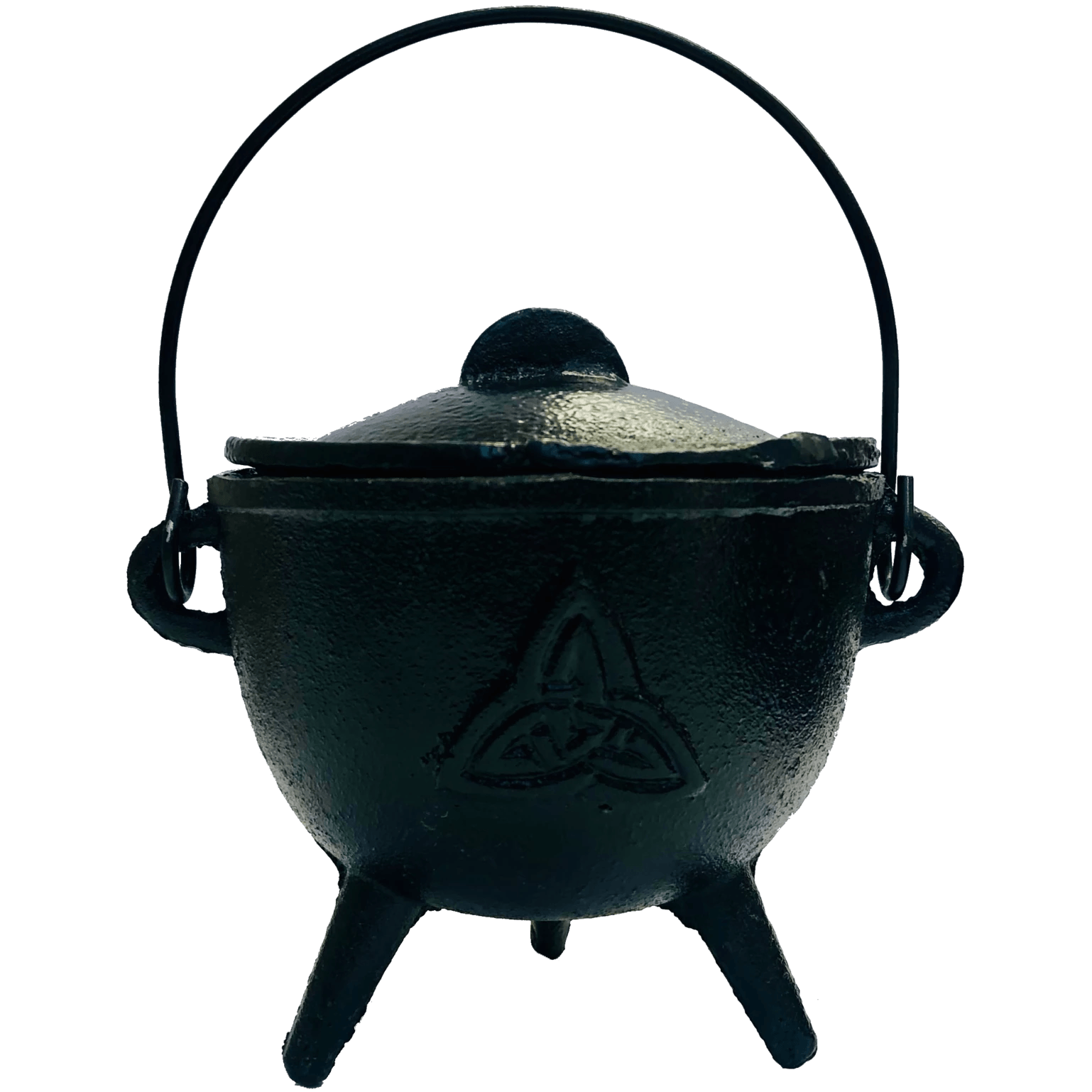 Large 11cm Cast Iron Cauldron with Lid - Triquetra Design for Rituals, Wiccan Altar & Halloween Decor