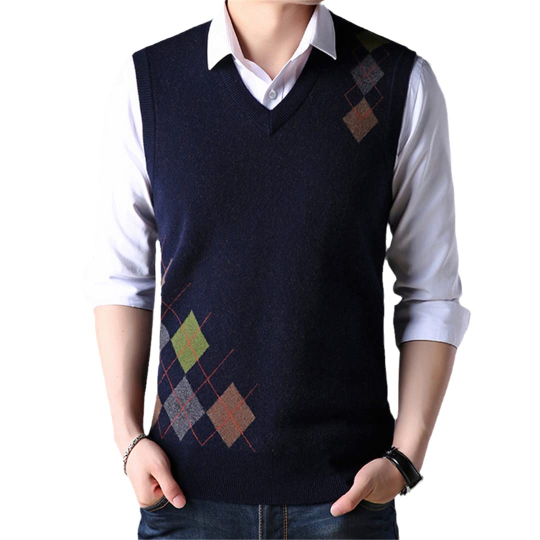 Men's Wool Knit Vest Sleeveless V-Neck Pullover Sweater for Autumn Winter - Casual Warm Layering for Office, Outdoor & Cold Weather Fashion