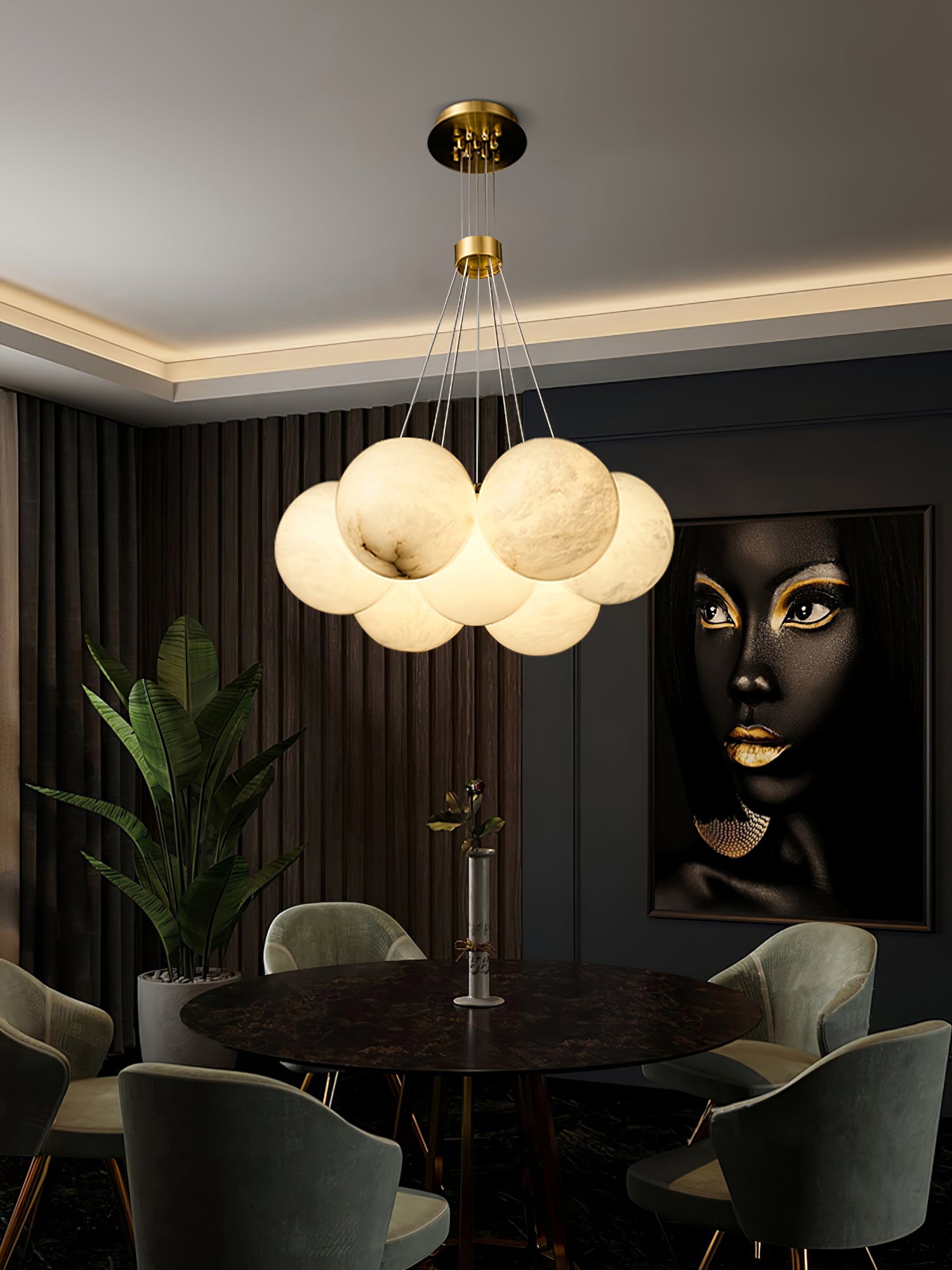 Elegant Alabaster Balls Chandelier - Handcrafted Crystal Glass Pendant Light Fixture for Dining Room, Living Room & Bedroom Decor
