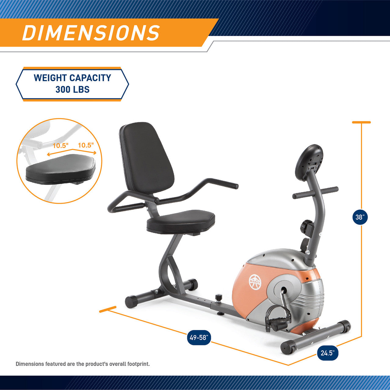 Marcy ME 709 Recumbent Exercise Bike for Home Gym - Low Impact Workout Machine for Seniors & Rehabilitation - Perfect for Small Spaces & Cardio Training