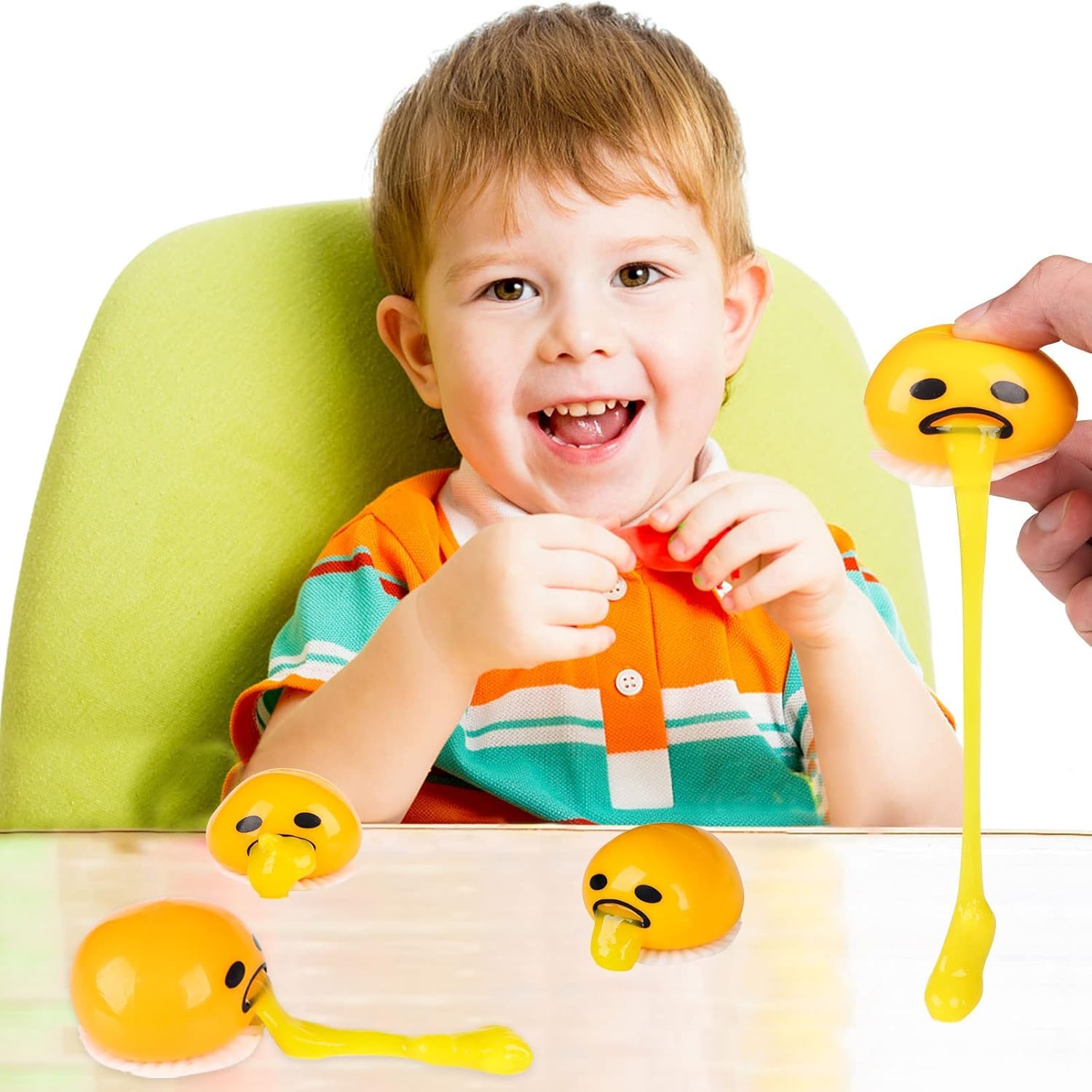 5Pcs Vomiting Egg Stress Ball - Funny Puking Egg Halloween Toys & Novelty Stress Relief Squeeze Toys - Perfect for Gag Gifts, Prank Jokes, Office Desk Decor and Party Favors