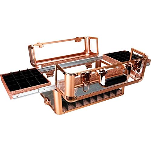 Rose Gold Acrylic Makeup Organizer Tray - Professional Cosmetic & Nail Storage Case with Foundation Holder - Easy Slide Design for Vanity, Salon & Travel (VP014)