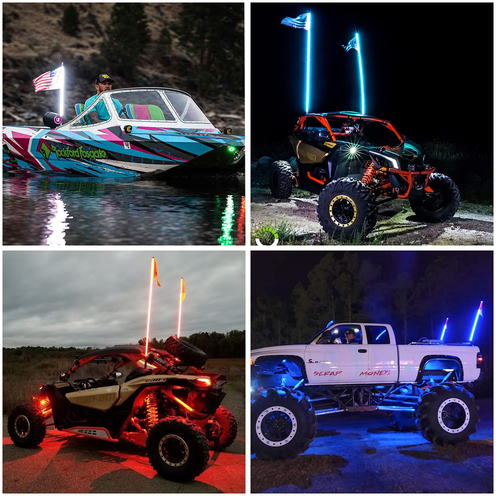 2 Pack 2FT LED Whip Lights with Spring Base - RGB Spiral Chasing Lights with App & Remote Control, Rocker Switch - for UTV, ATV, Polaris RZR, Can-Am SXS, Trucks - Perfect for Off-Roading, Night Rides & Car Shows