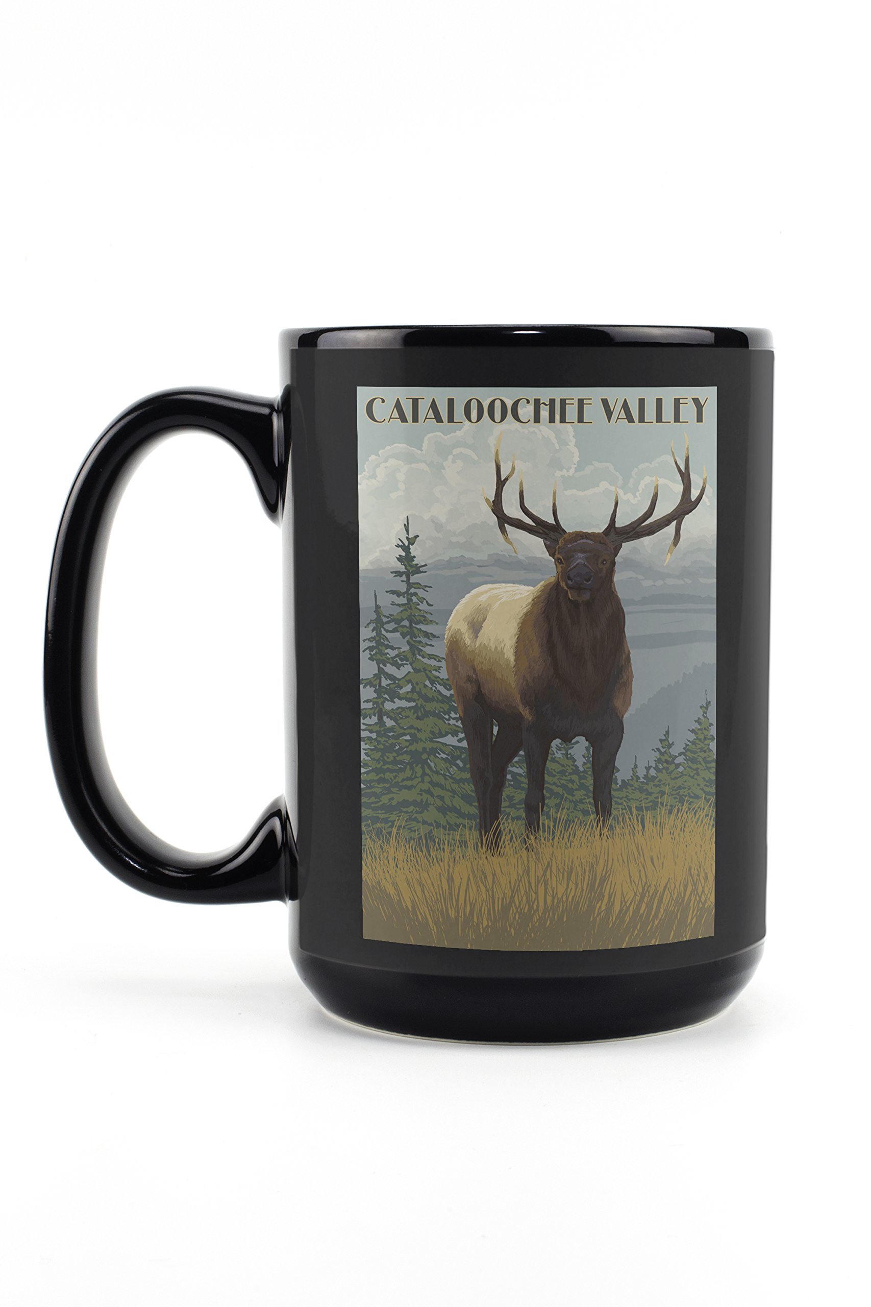 Lantern Press Cataloochee Valley Elk Scene Mug - 15oz Black Ceramic Coffee & Tea Cup | Dishwasher & Microwave Safe | Perfect for Home, Office & Camping