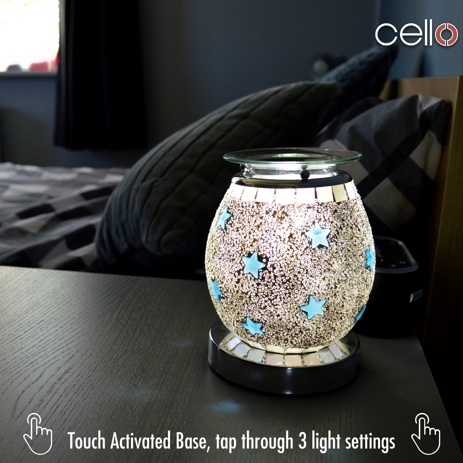 Cello Electric Wax Warmer with Touch Control - Mosaic Blue Star Design for Home Aromatherapy & Relaxation