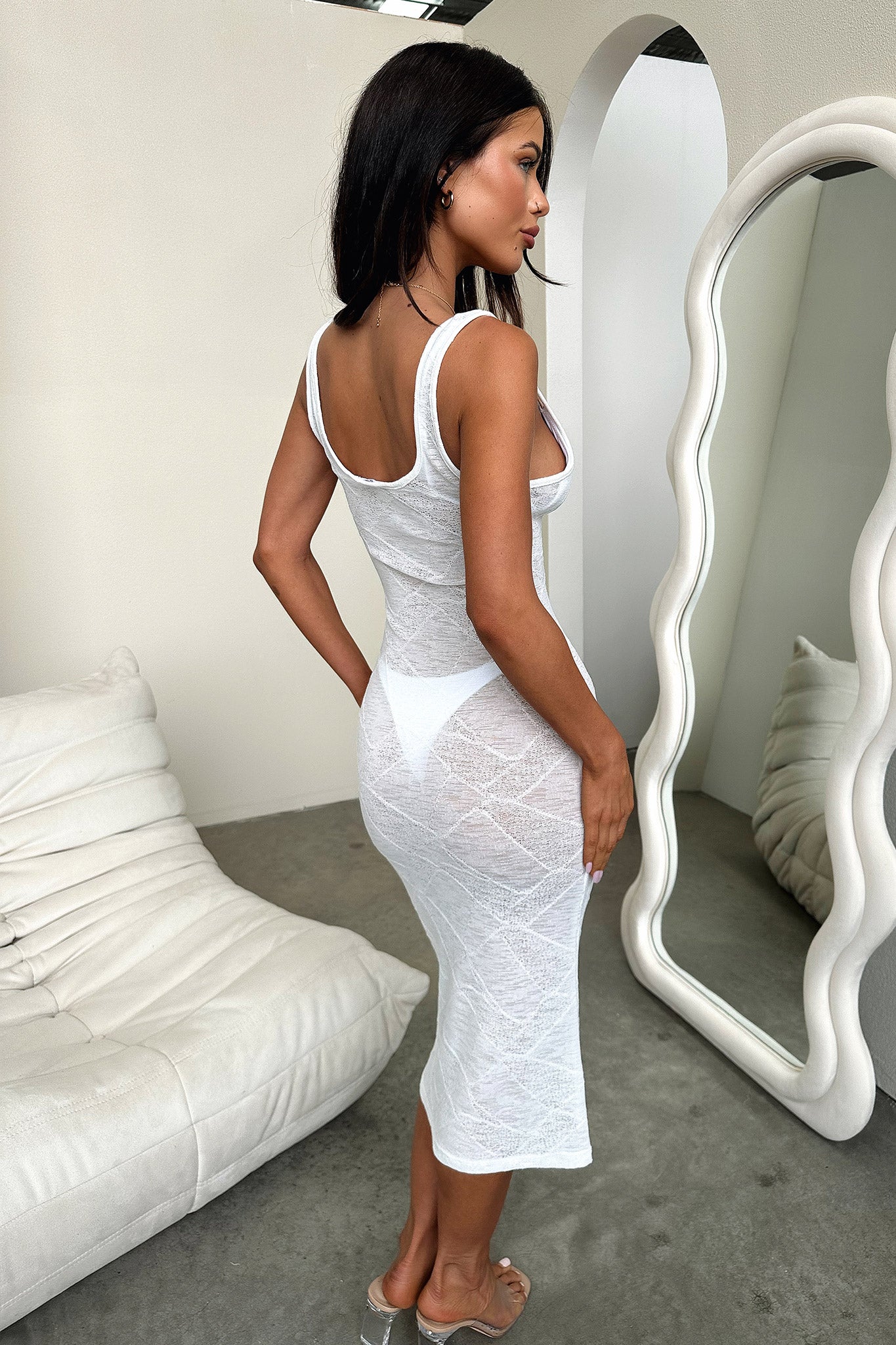 Mallena Midi Dress for Women - Elegant White Summer Dress for Casual, Office & Party Wear | Flowy A-Line Knee Length Dress with Short Sleeves