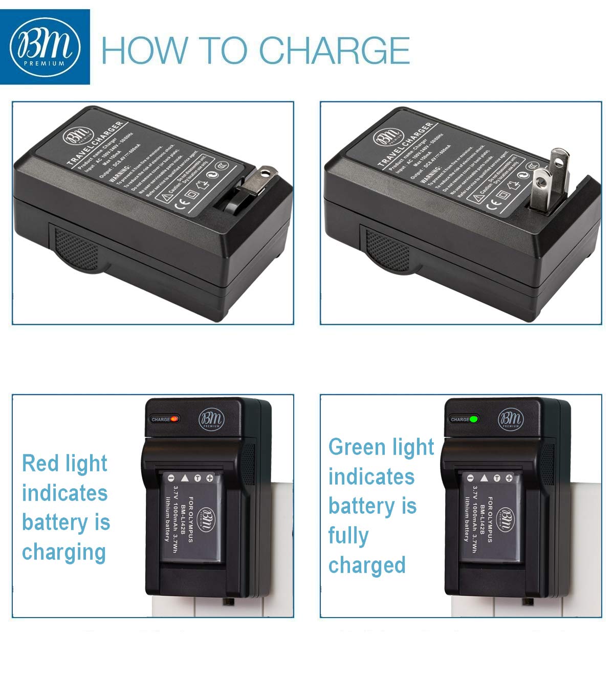 BM Premium LI-42B Replacement Battery & Charger Kit for Olympus Stylus 1040/1050W/1060/1070/1200/7000/7010/7020/7030/7040/Tough 3000/TG-310/TG-320/VR310/VR320/VR330 Digital Cameras - Perfect for Travel Photography & Outdoor Adventures