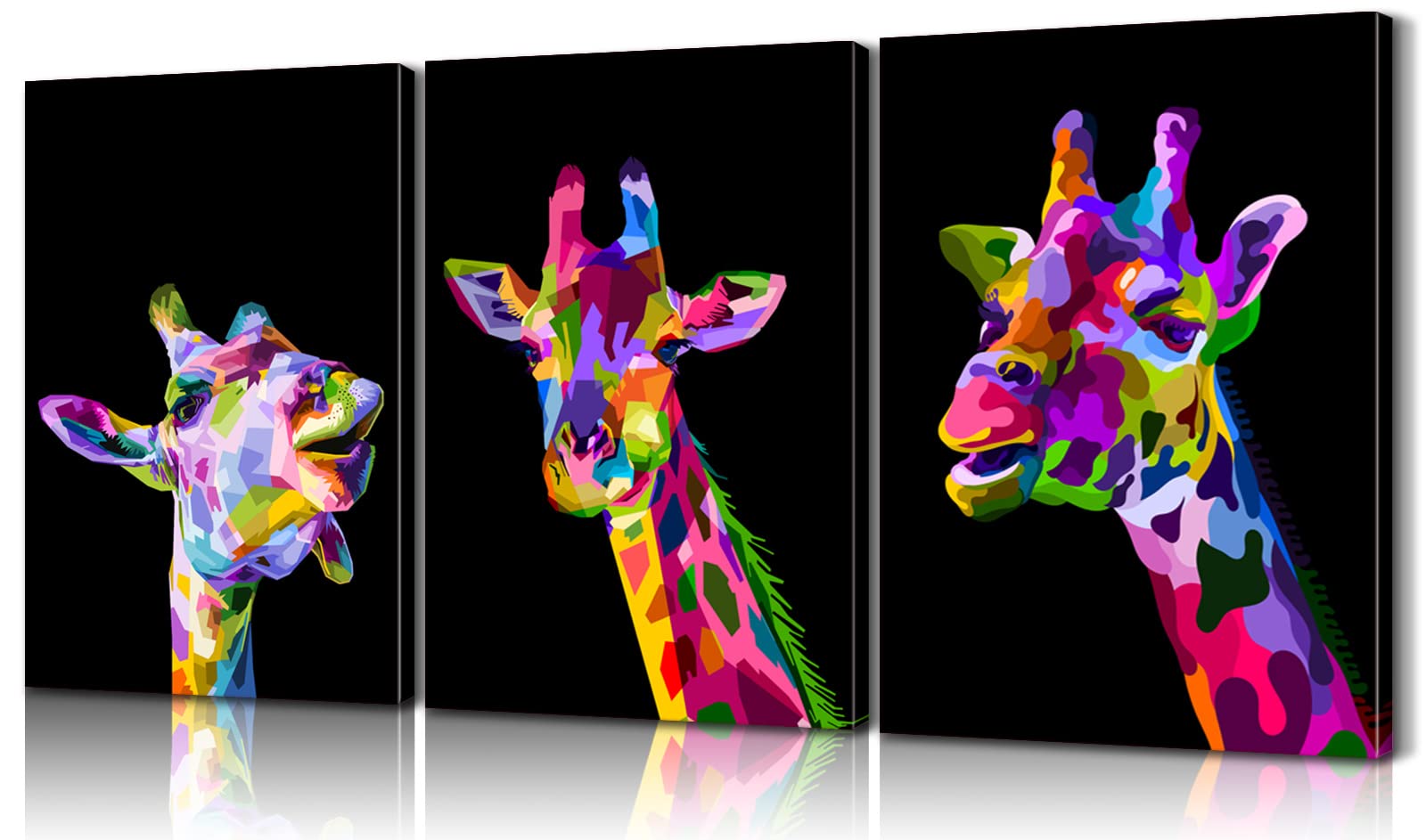 3 Piece Giraffe Wall Art Set - Colorful Pop Animal Canvas Prints for Bedroom & Office Decor - Framed Giraffe Theme Pictures (16''Wx24''H) - Perfect for Nursery, Living Room & Modern Home Decor