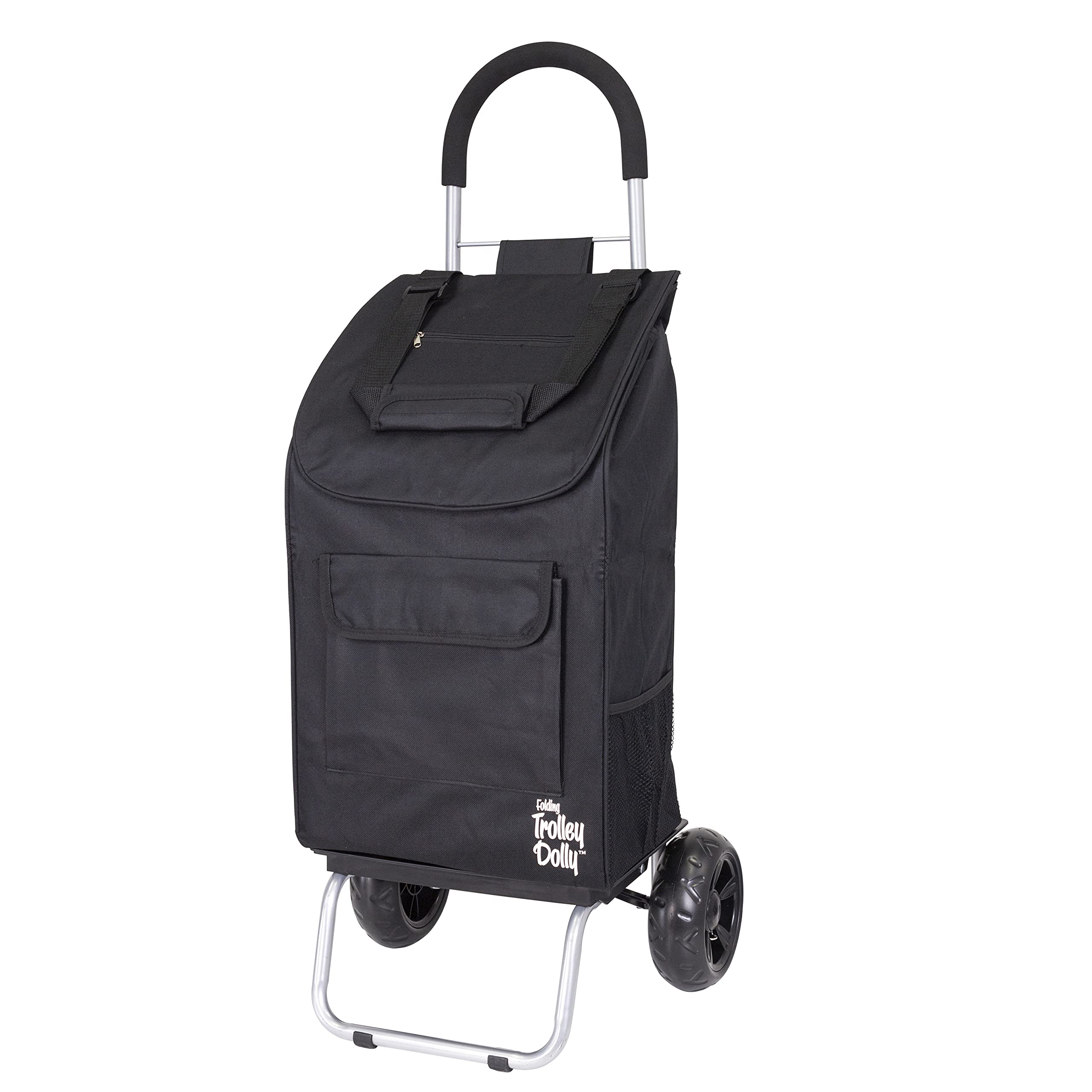 Dbest Foldable Shopping Cart with Wheels - Black Grocery Trolley with Removable Bag & Rolling Hand Truck - Perfect for Grocery Shopping, Laundry, and Outdoor Markets