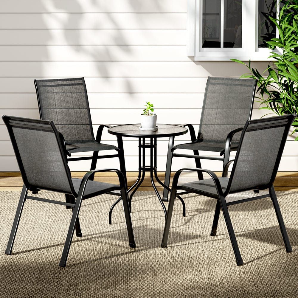 Gardeon 5-Piece Outdoor Patio Furniture Set - Stackable Bistro Table and Chairs for Coffee & Dining - Perfect for Backyard, Garden, and Poolside Relaxation