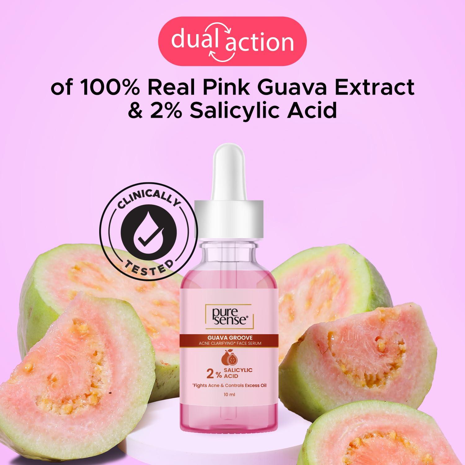 PureSense 2% Salicylic Acid BHA Face Serum with Guava Extract - Oil Control & Acne Treatment for Oily & Acne-Prone Skin - Men & Women - 10ml - Perfect for Daily Skincare Routine & Blemish Prevention