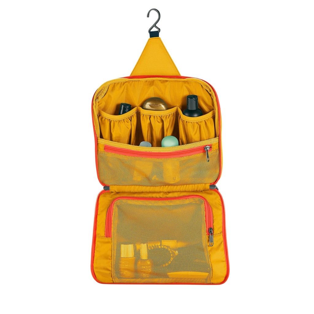 Eagle Creek PACK IT™ REVEAL Hanging Toiletry Kit - Water-Resistant Travel Organizer for Toiletries & Cosmetics (Sahara Yellow) | Perfect for Camping, Business Trips & Vacation Packing