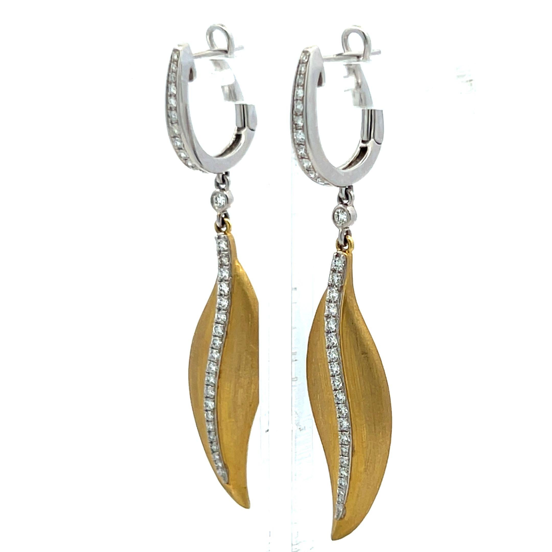 0.57 Carat Round Brilliant G VS1 Diamond 14K Two-Tone Gold Dangle Earrings for Women - Perfect for Weddings, Parties & Special Occasions