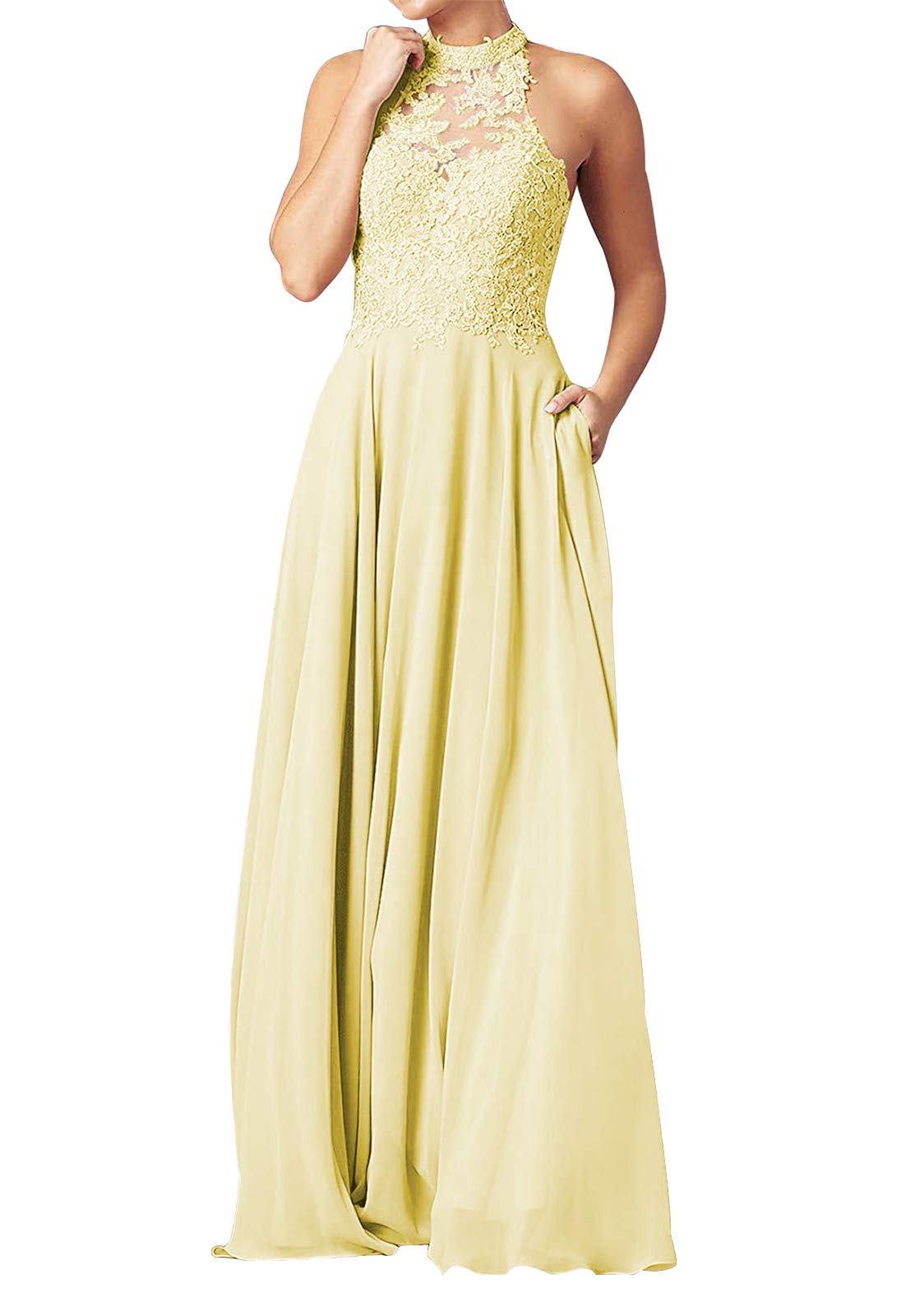 Elegant Long Bridesmaid Dresses for Wedding Party | Formal Evening Gowns with Lace & Halter Neckline | Perfect for Prom, Formal Events & Special Occasions