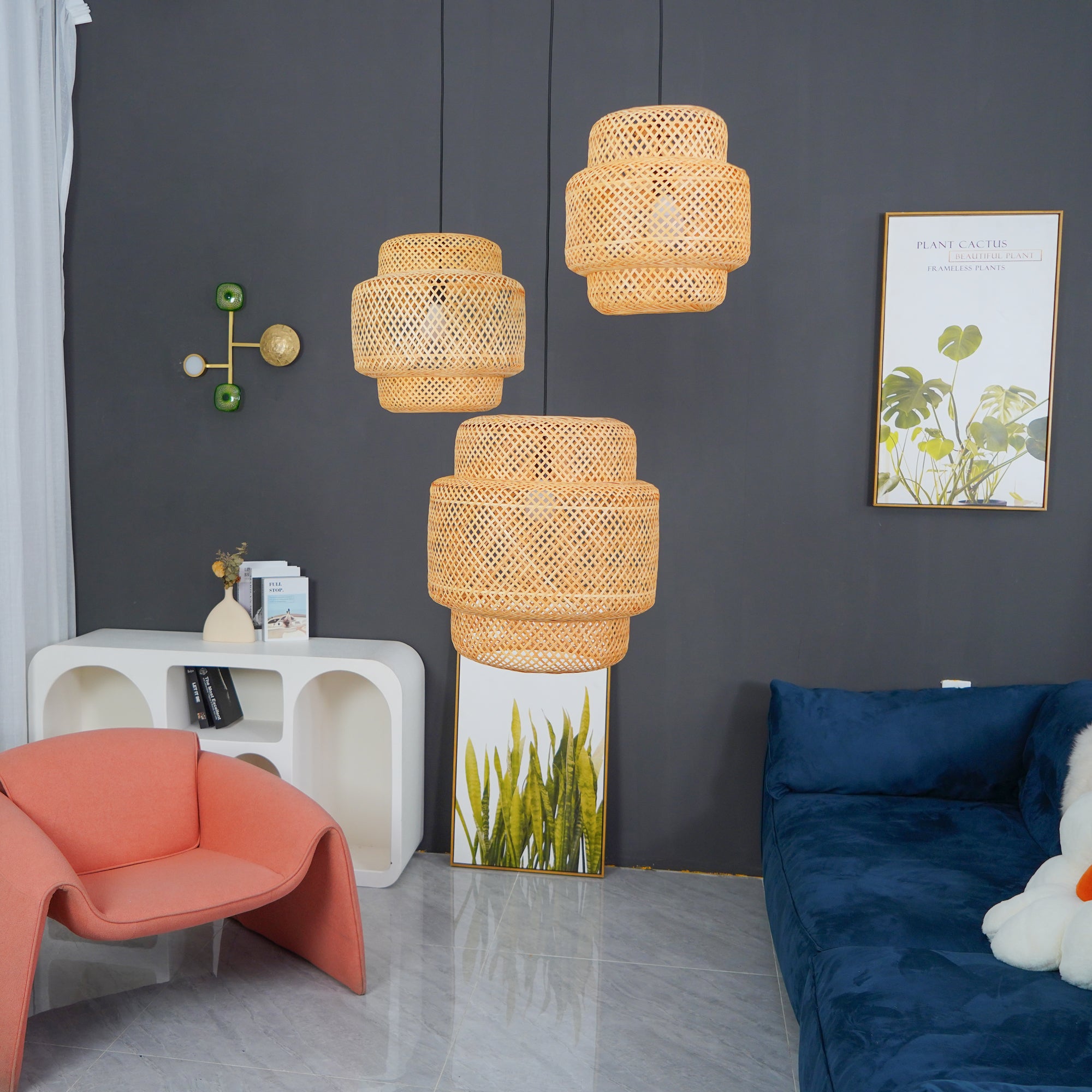 Modern Bamboo Pendant Light Fixture - Handwoven Natural Rattan Hanging Lamp for Kitchen Island, Dining Room & Bedroom Decor - Eco-Friendly Lighting Solution